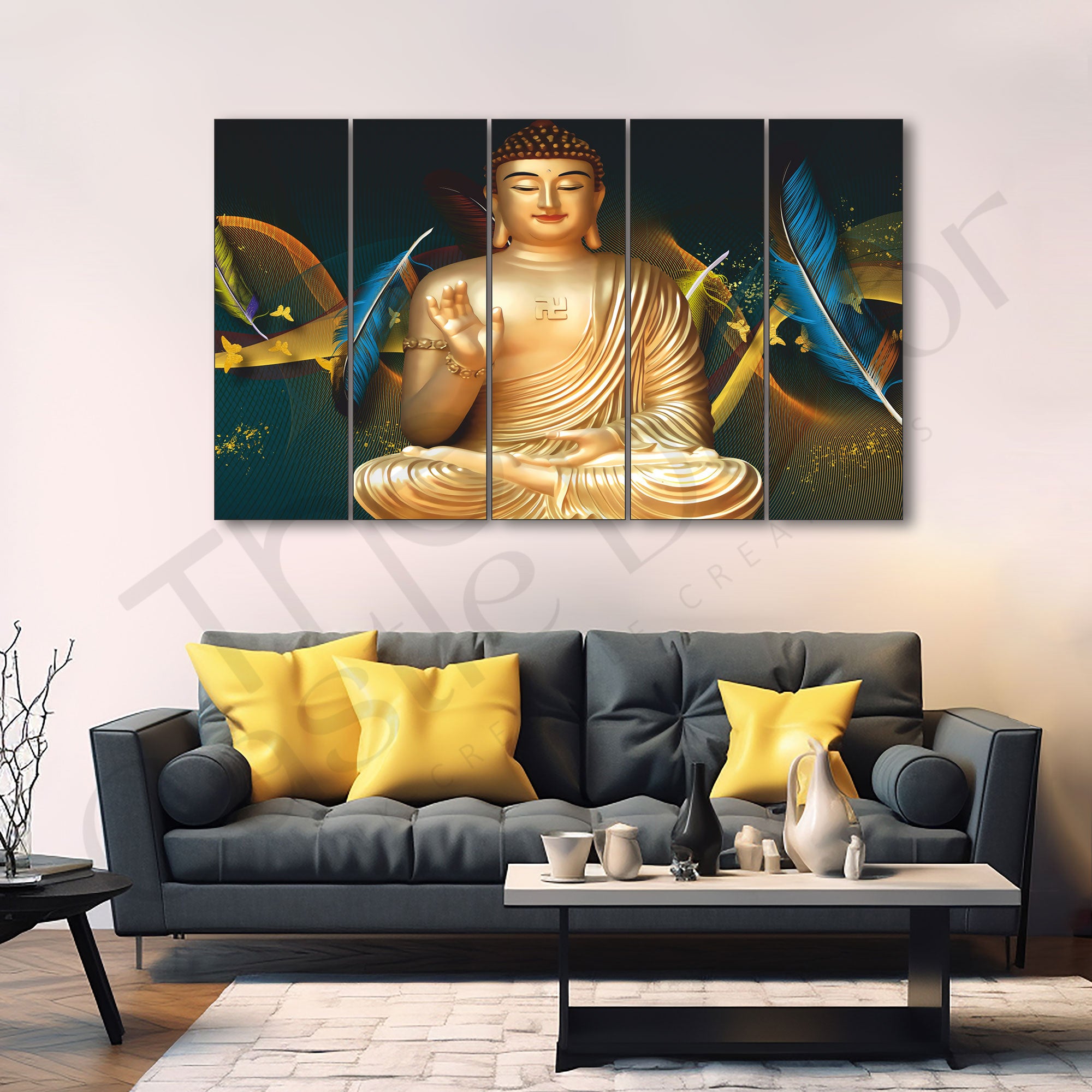 Lord Budha Meditation Painting Set of 5 for Home Decoration