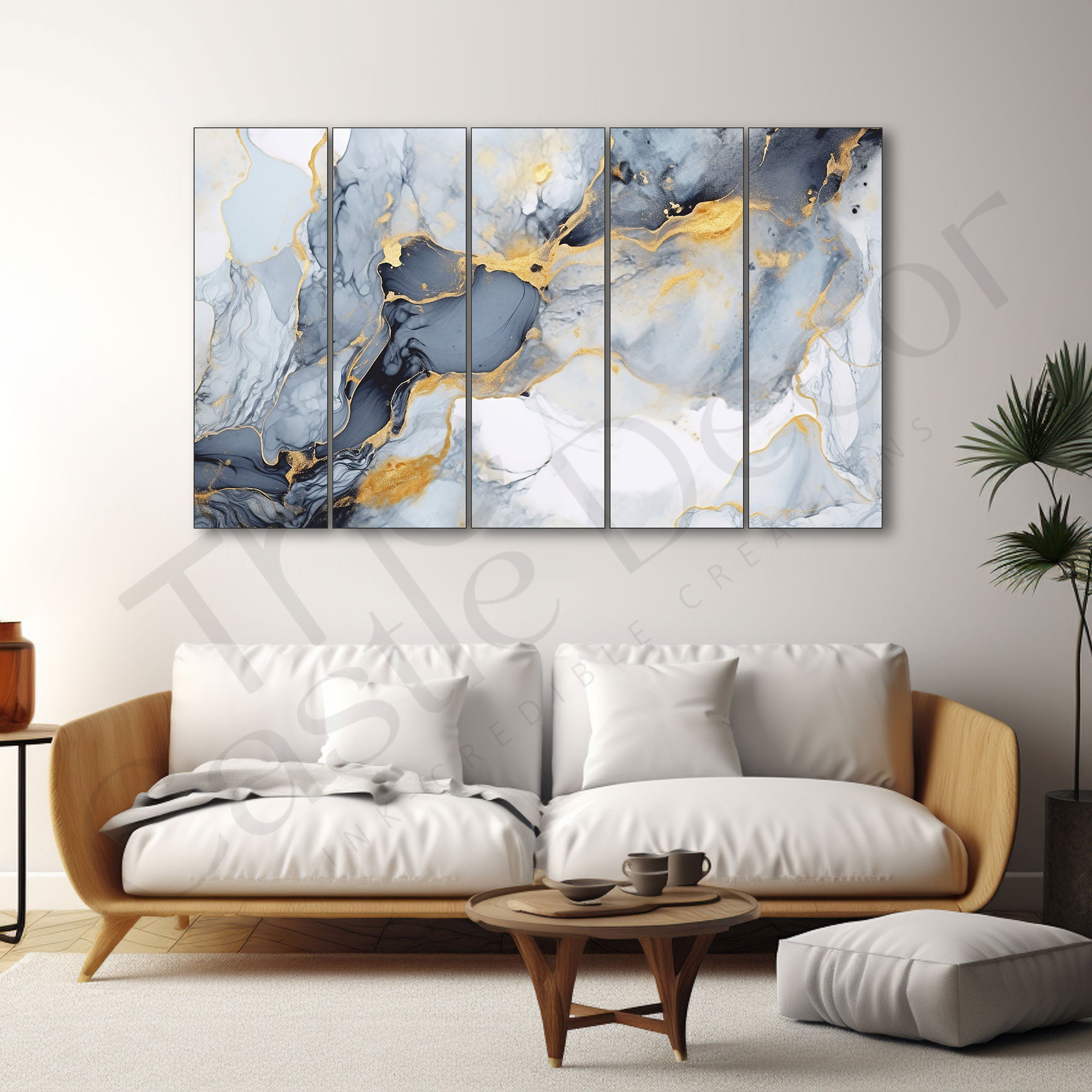 Marble Texture Painting Set of 5 for Home Decoration