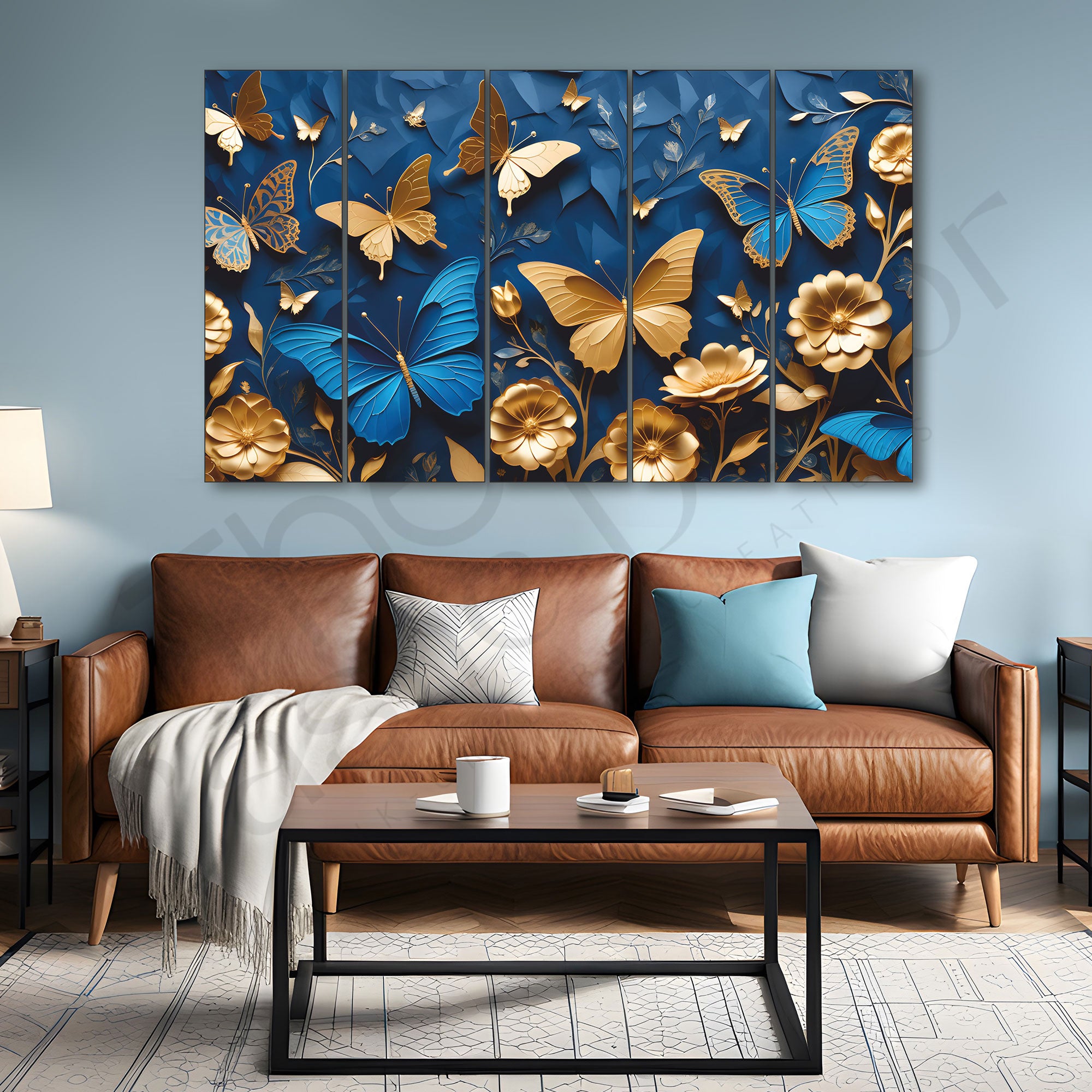 Golden Butterfly Painting Set of 5 for Home Decoration
