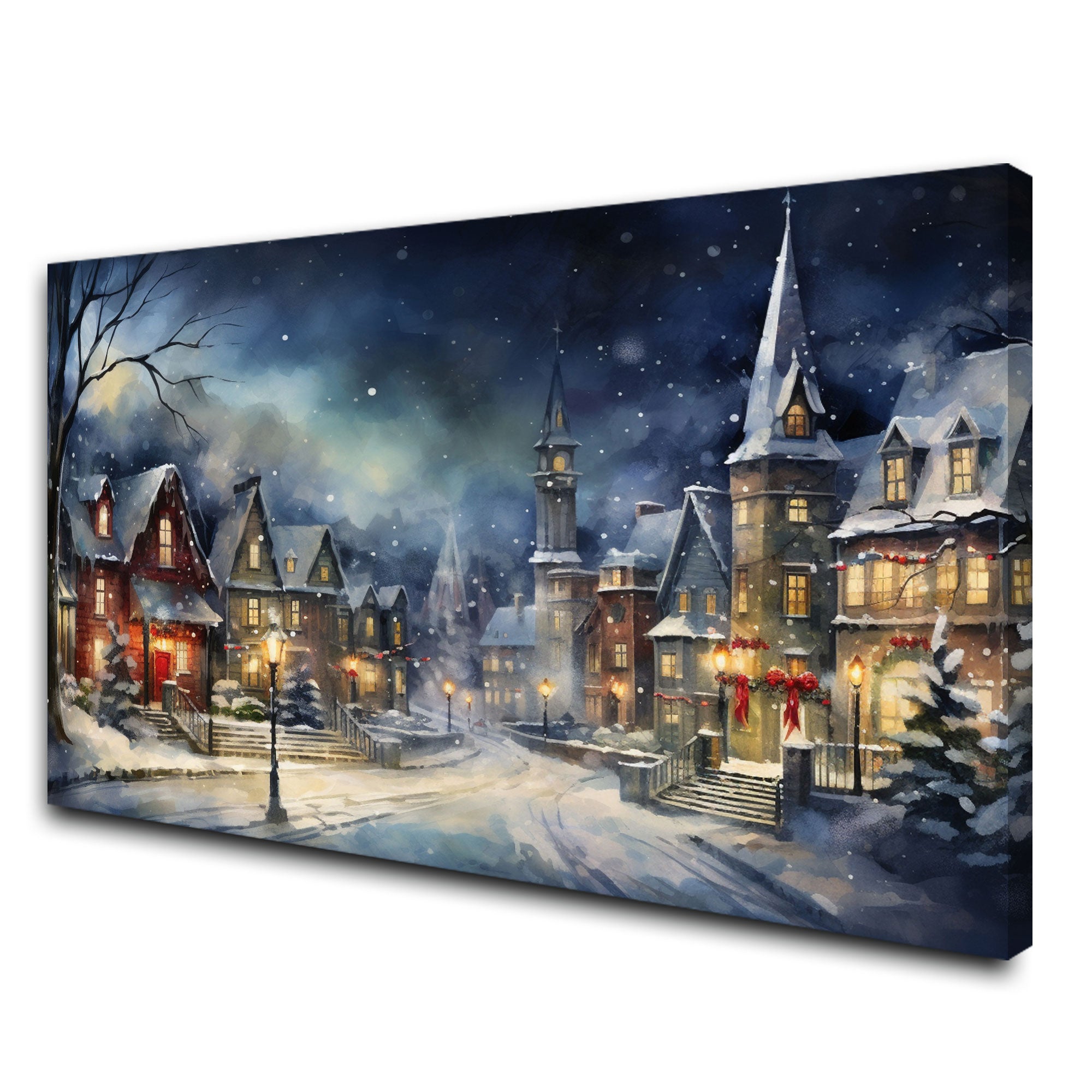 Vintage Christmas villlage Canvas painting with frame Big Size Wall Art for living room,Bedroom,Drawing room,Hotels