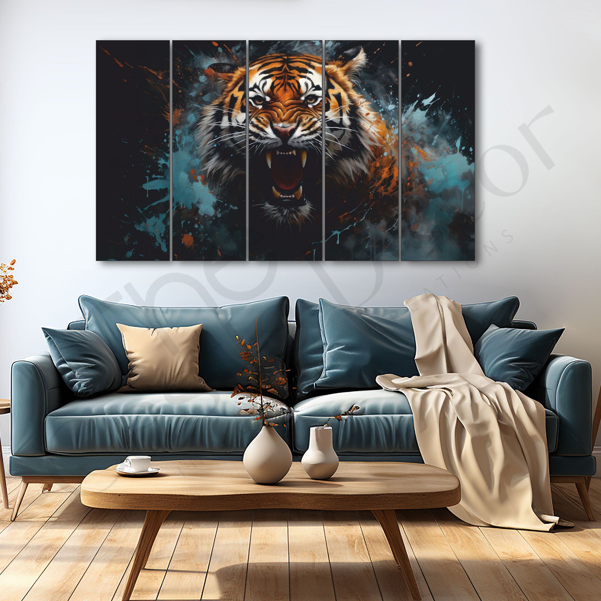 Lion Abstract Painting Set of 5 for Home Decoration