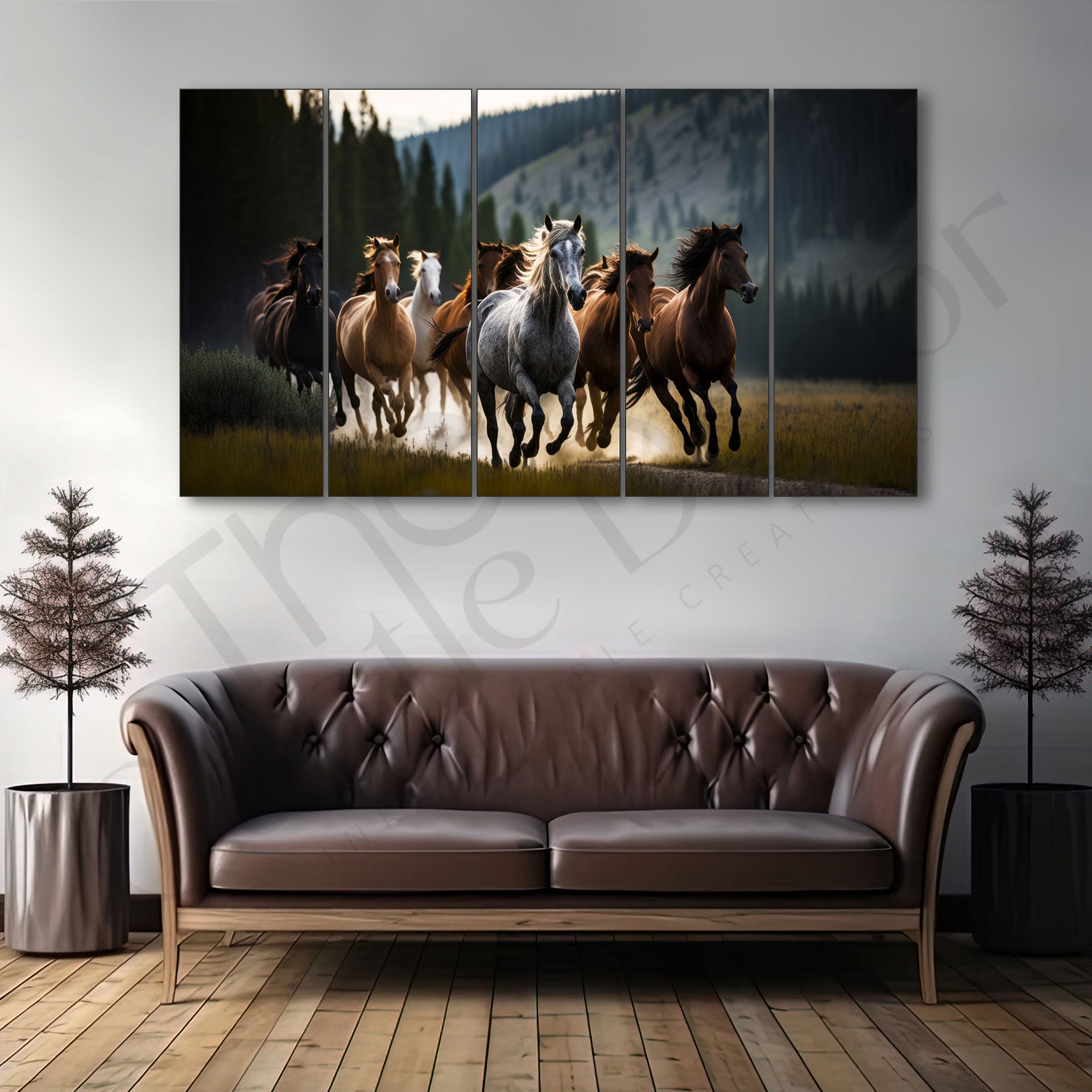 Vaastu 7 Running Horses Modern View Painting Set of 5 for Home Decoration