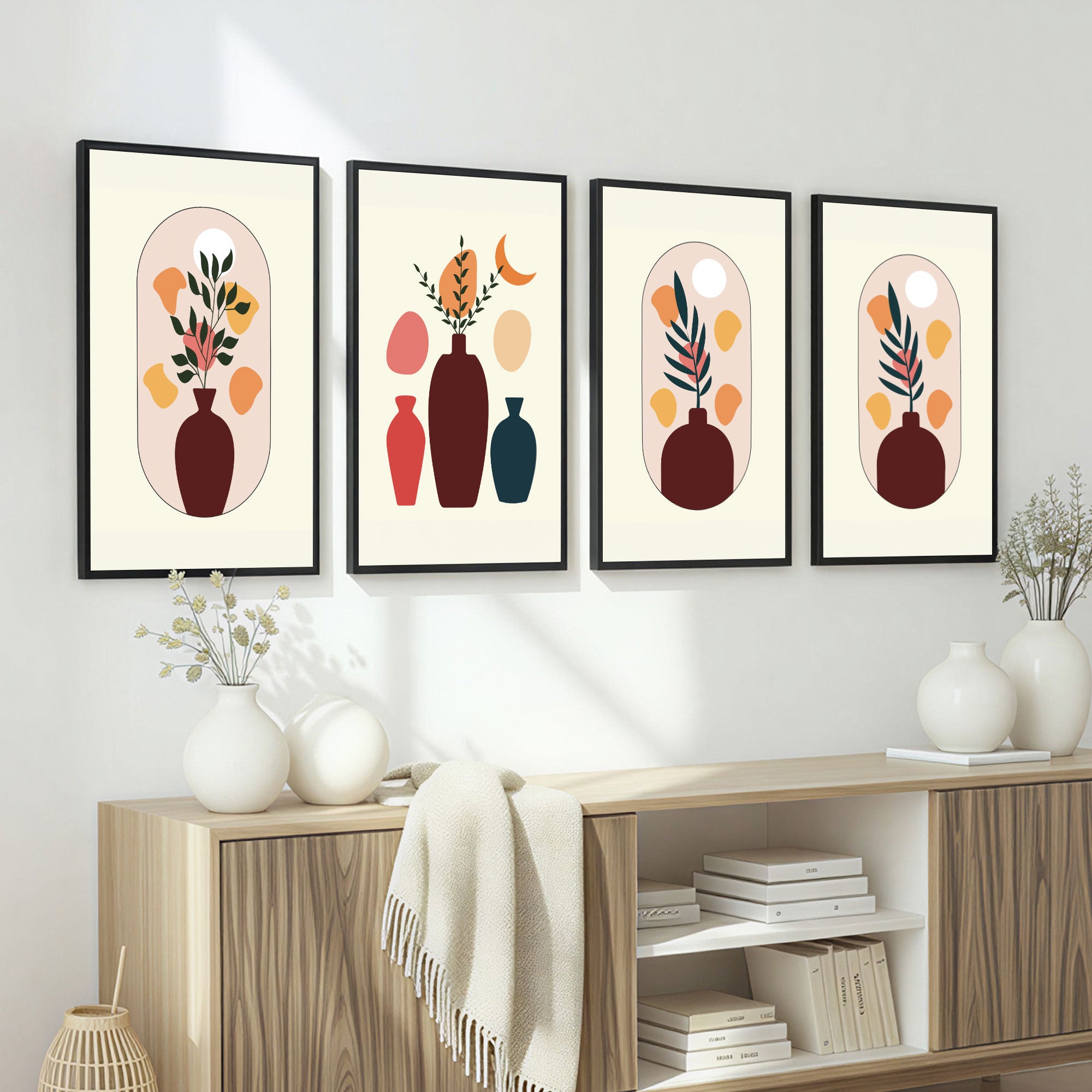 The Castle Decor Boho Wall Art for Living Room Big Size | Framed Abstract Botanical Paintings for Living Room & Bedroom | Modern Home Decoration & Perfect Gifting Option | Set of 4 (11×17 Inch Each)6