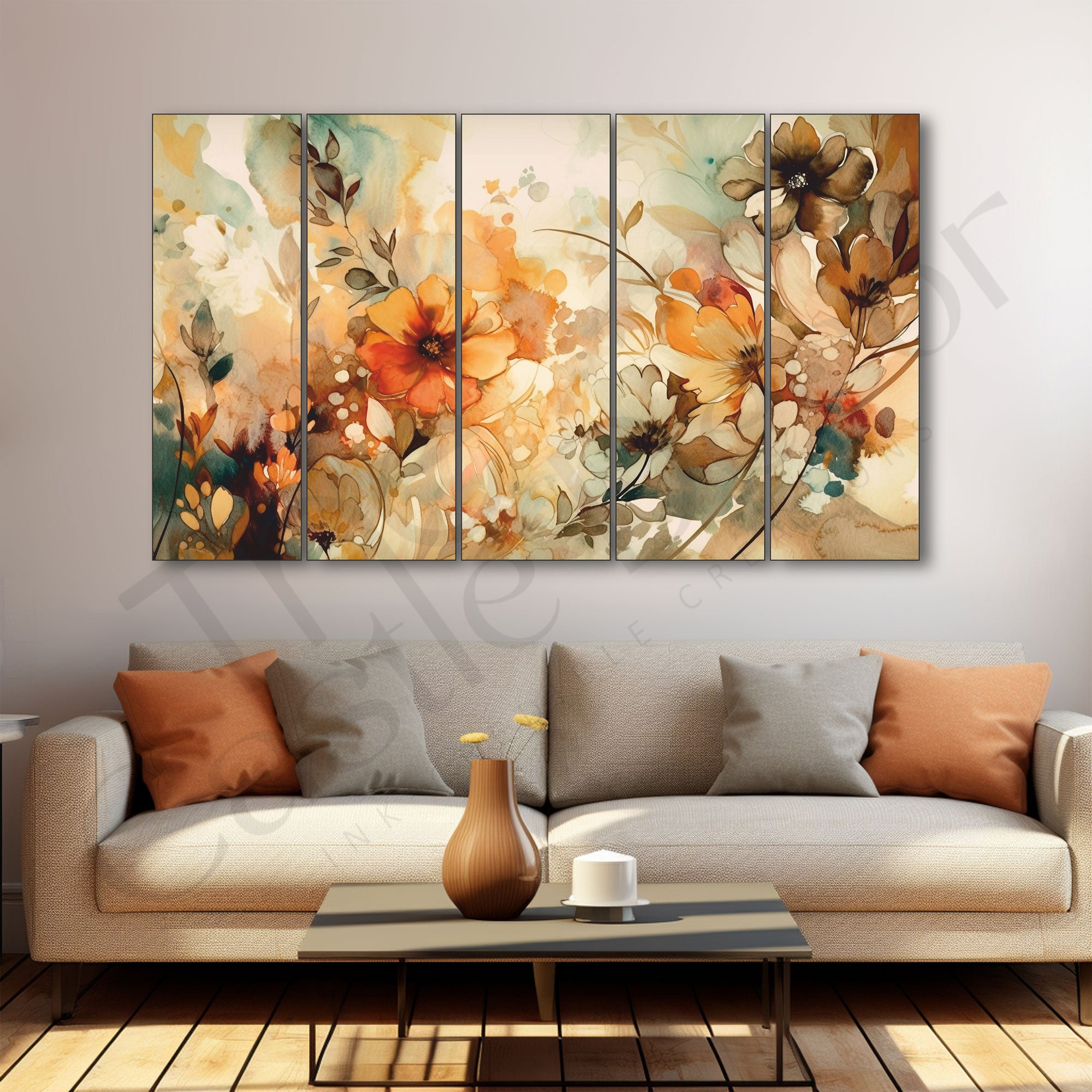 Elegant Flower Painting Set of 5 for Home Decoration