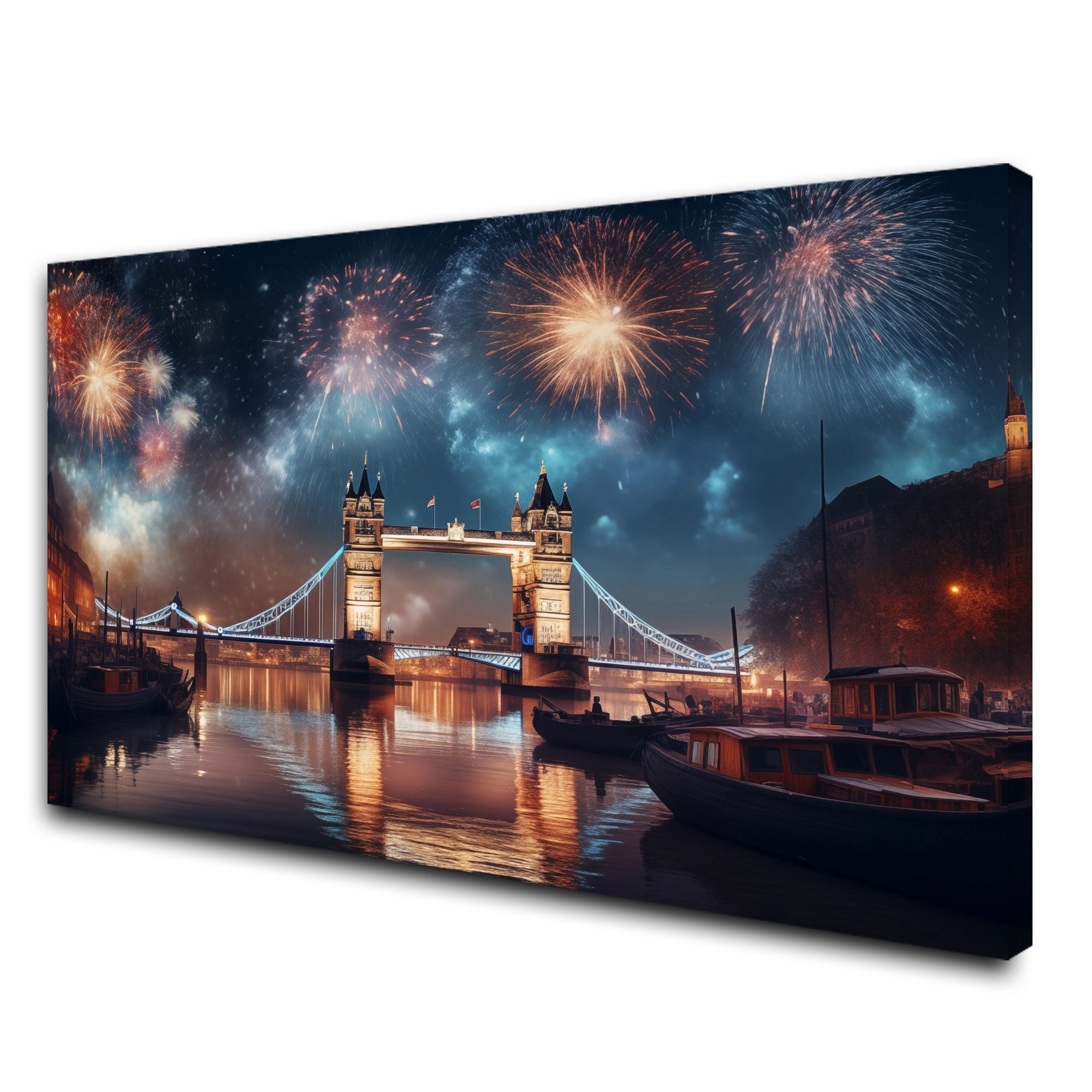 London new year Canvas painting with frame Big Size Wall Art for living room,Bedroom,Drawing room,Hotels
