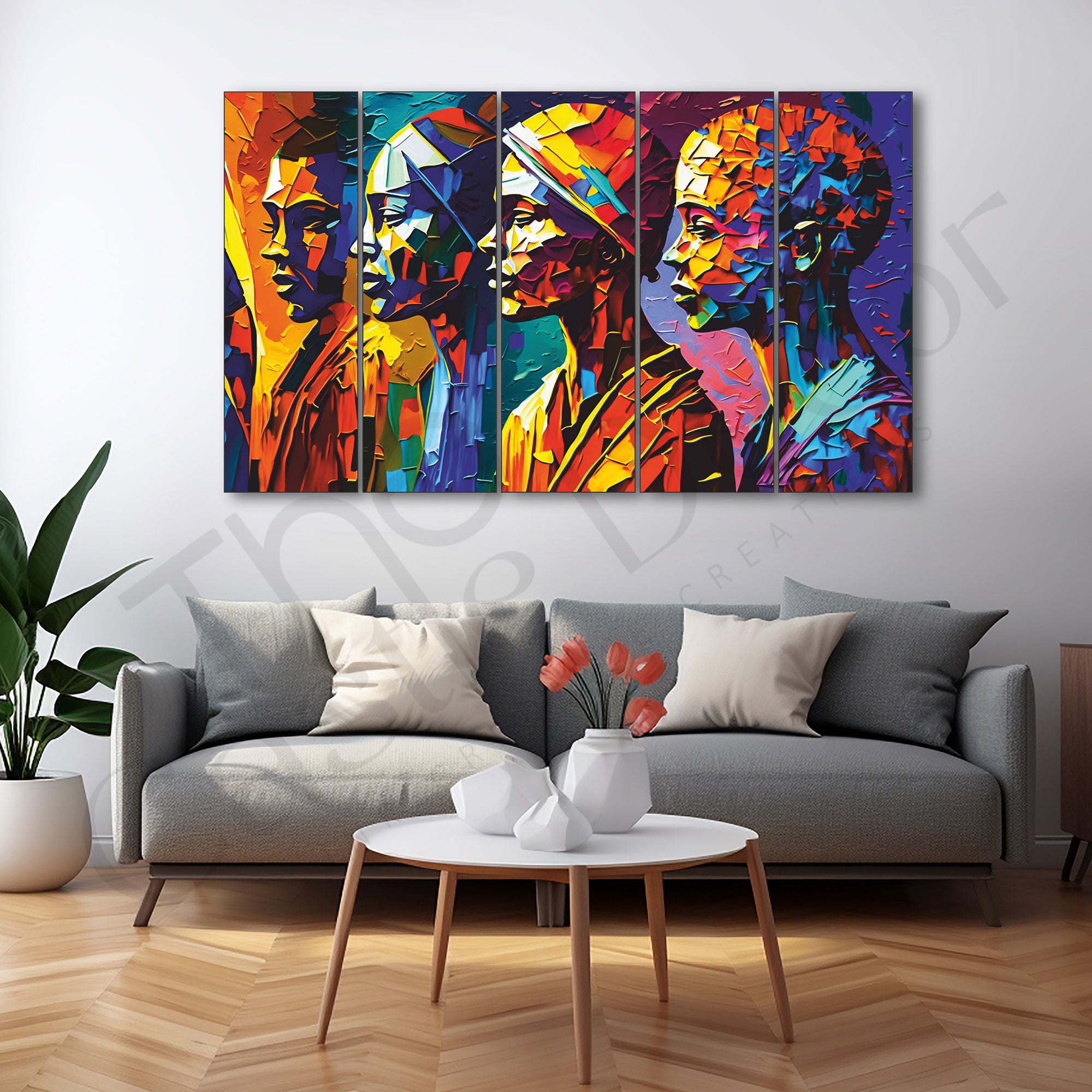 Modern African Art Painting Set of 5 for Home Decoration