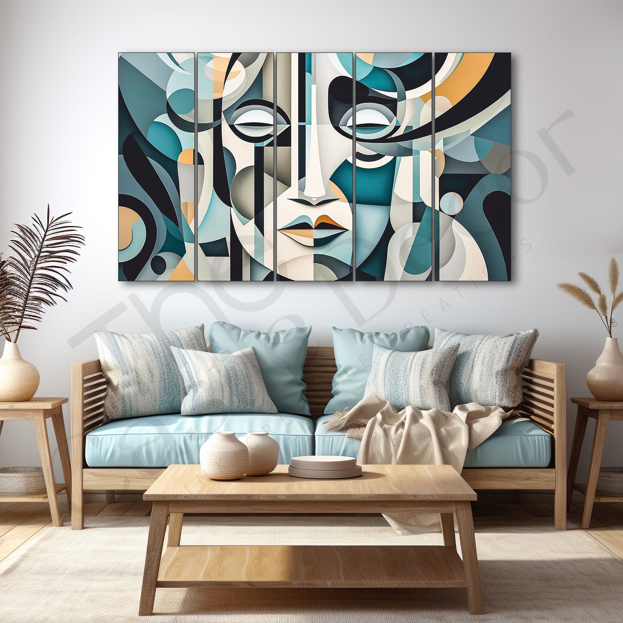 Modern Abstract Face Painting Set of 5 for Home Decoration