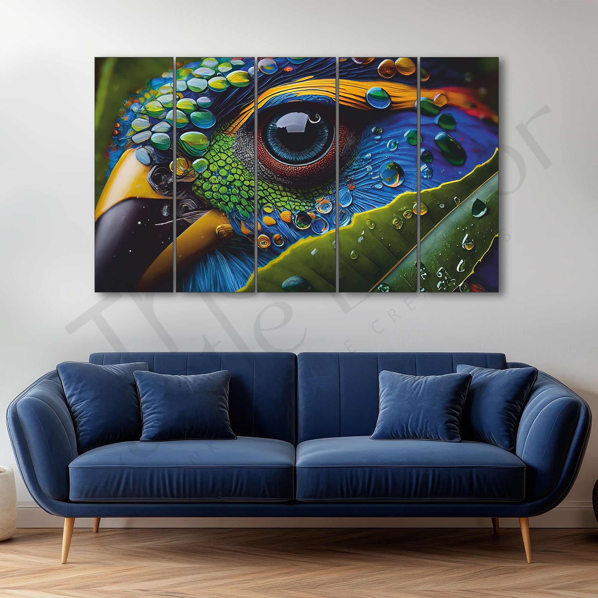 Parrot Eye Animal Art Set of 5 Big Size Multiple Frames Wall Art Painting for living room,Bedroom,Drawing room,Hotels-Wooden Framed-Digital Painting