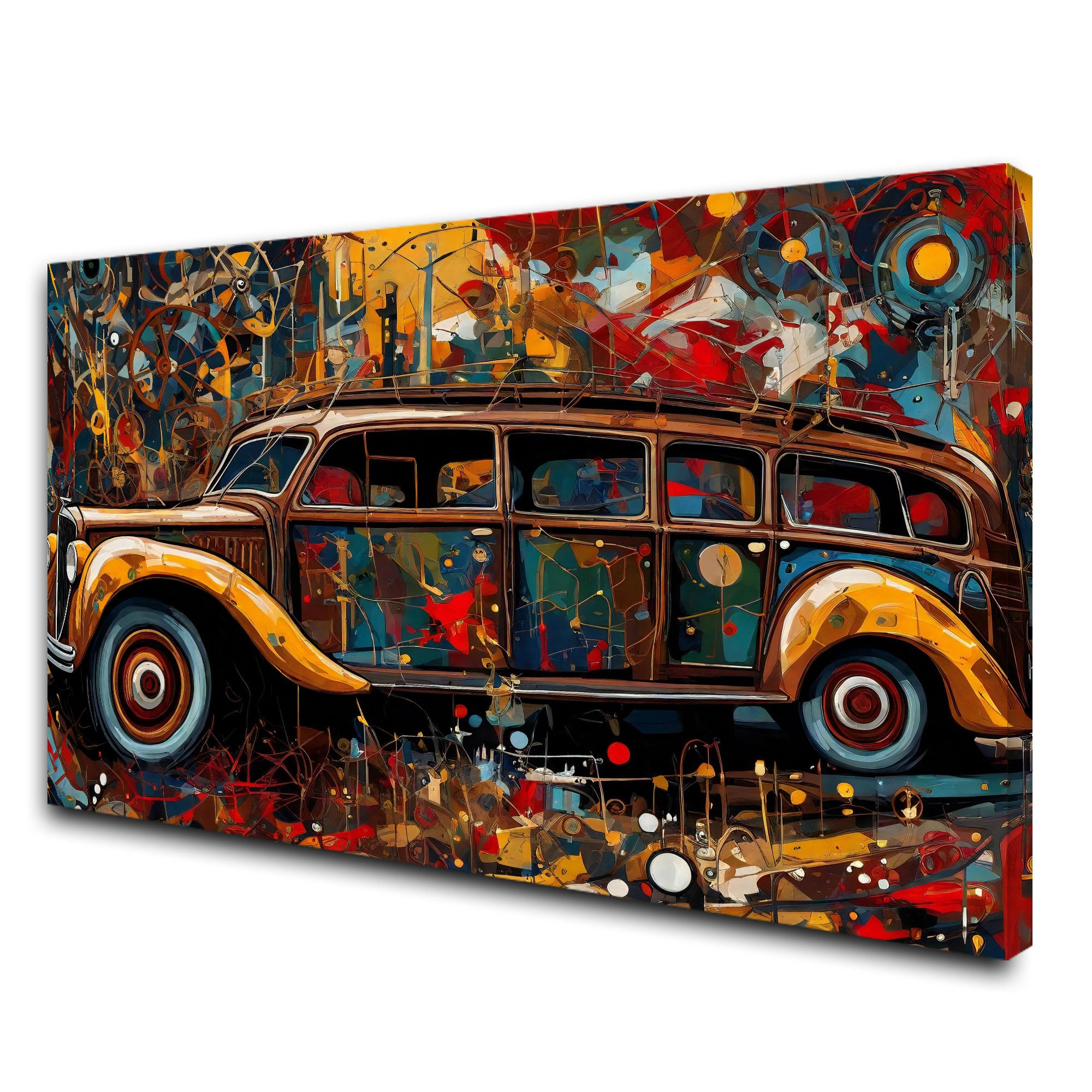 VintageAbstract car Canvas painting with frame Big Size Wall Art for living room,Bedroom,Drawing room,Hotels