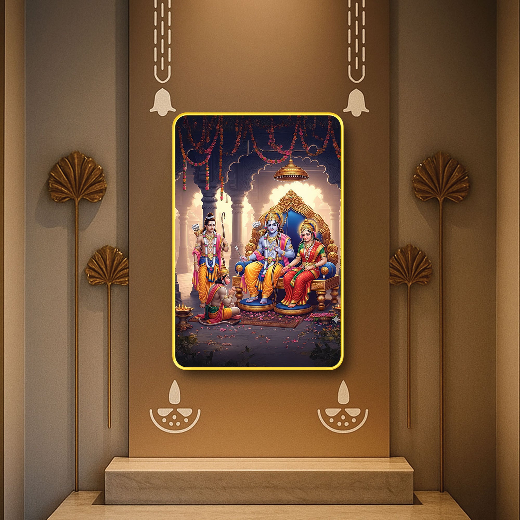The Castle Decor Ram Darbar Digital Print | Sparkle Laminated Golden Slim Frame | Spiritual Wall Hanging for Home Temple, Living Room & Gifting (20X30Inch) (Copy)
