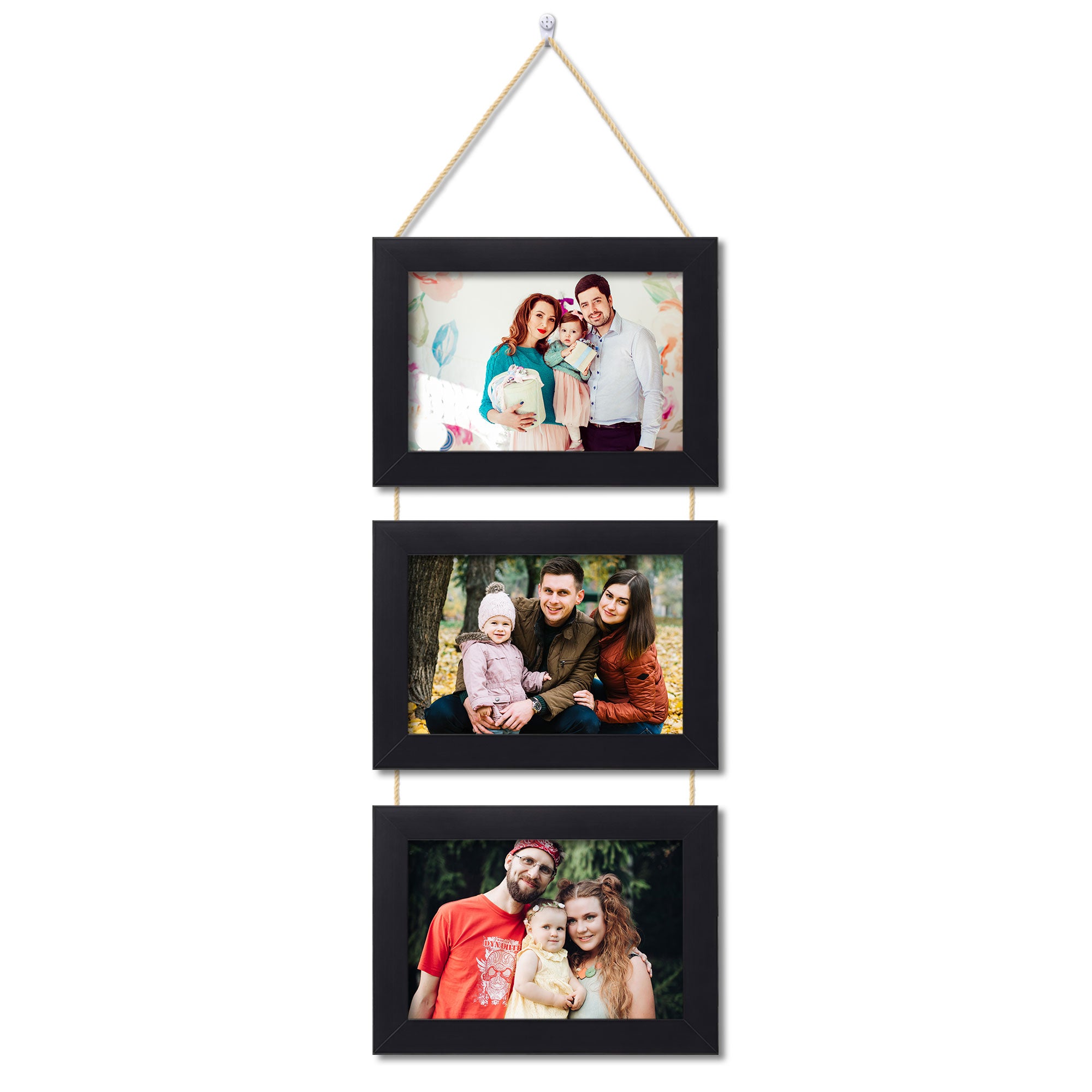 Personalised 3 Photo Hanging Frame with Jute Rope – 6×8 Inch Each