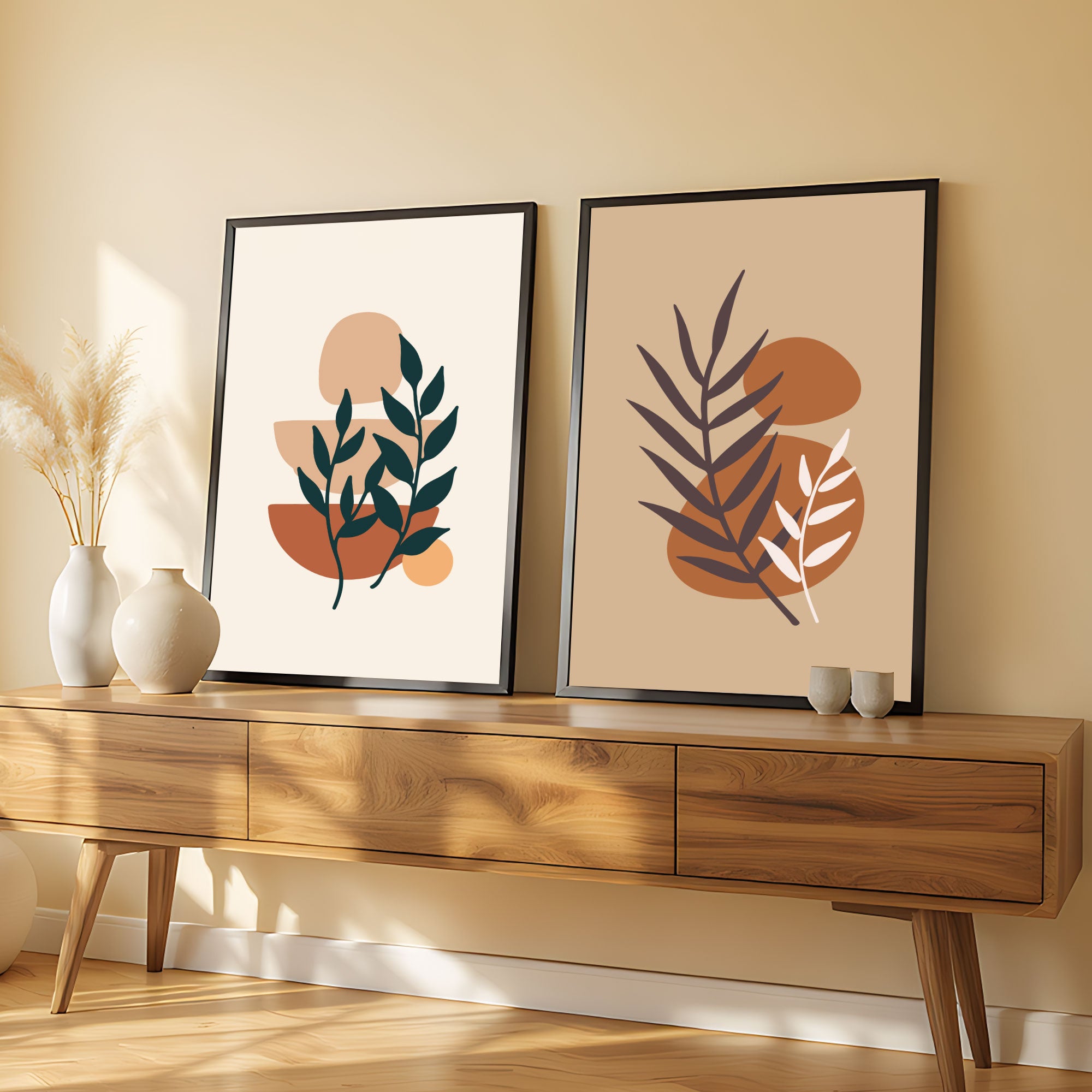 The Castle Decor Boho Wall Art for Living Room Big Size | Framed Abstract Botanical Paintings for Living Room & Bedroom | Modern Home Decoration & Perfect Gifting Option | Set of 2 (11×17 Inch Each)10