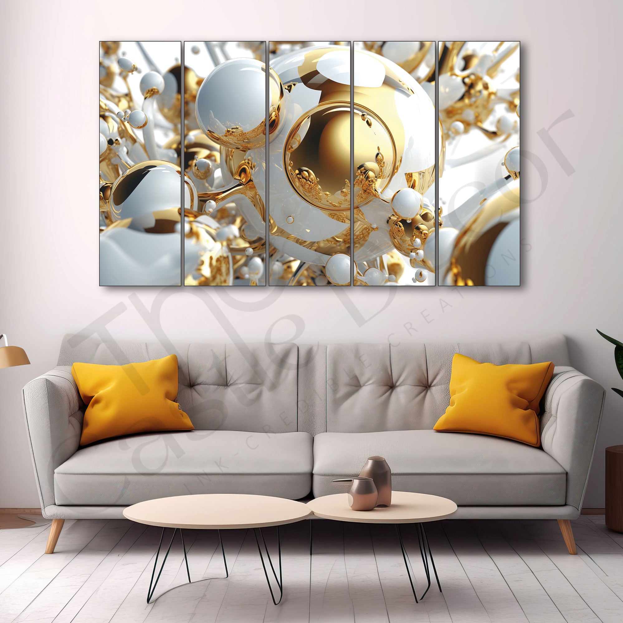 Modern Beautiful Golden Ball Painting Set of 5 for Home Decoration