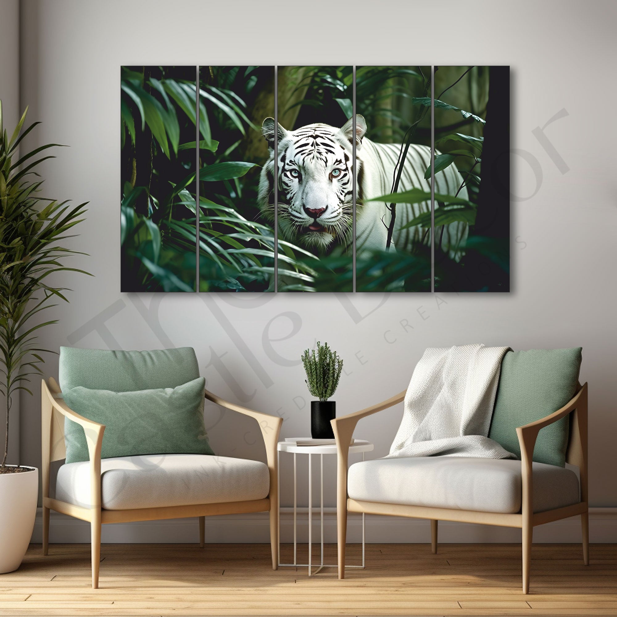 Tiger Trees Painting Set of 5 for Home Decoration