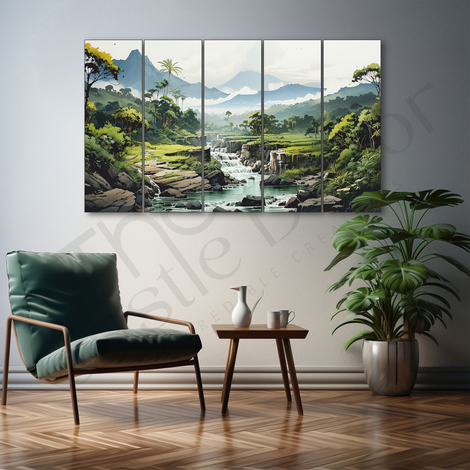Landscape Mountains Sea Painting Set of 5 for Home Decoration
