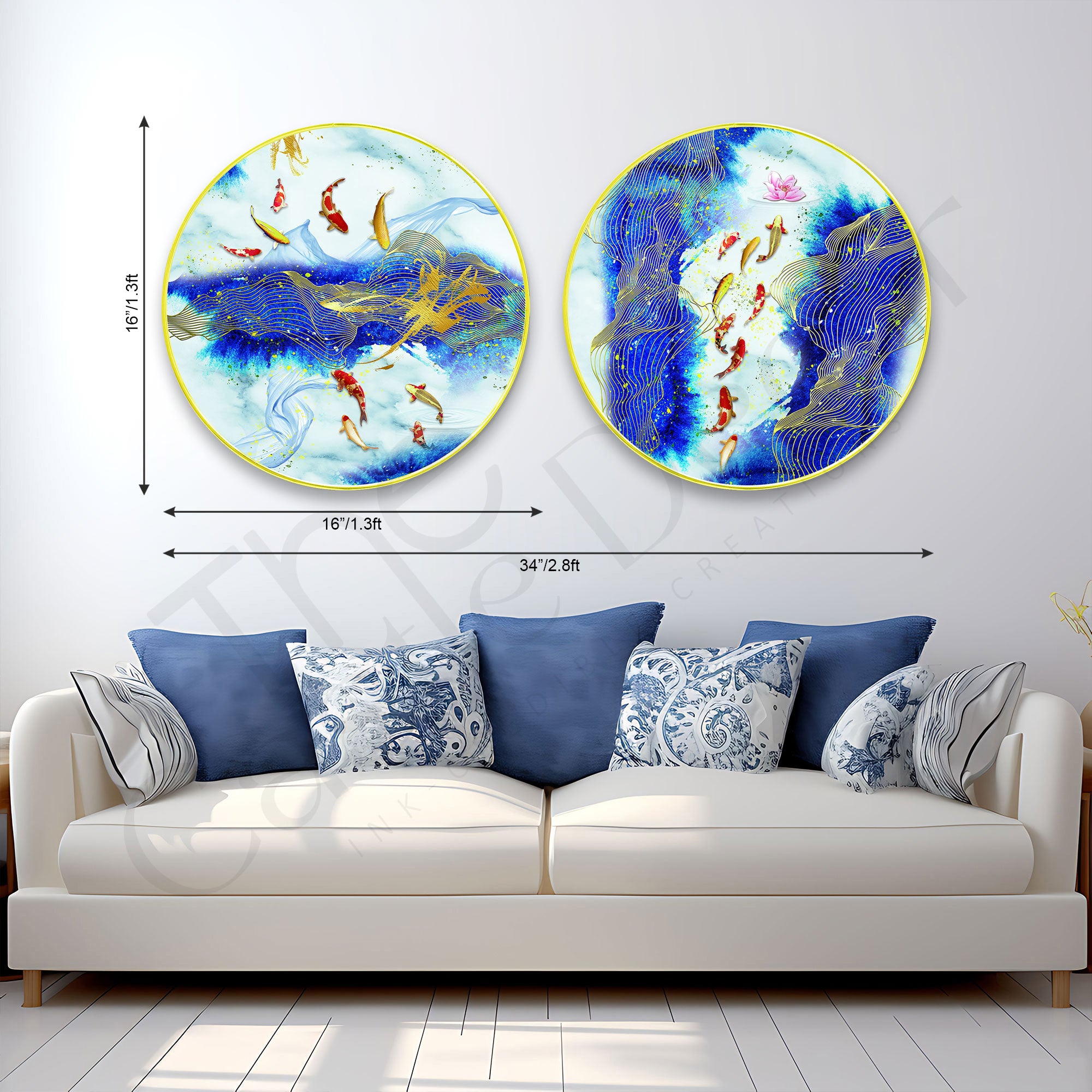 Fishes Sparkle Wooden Wall Plates Set of 2 for Home Decoration Art-38
