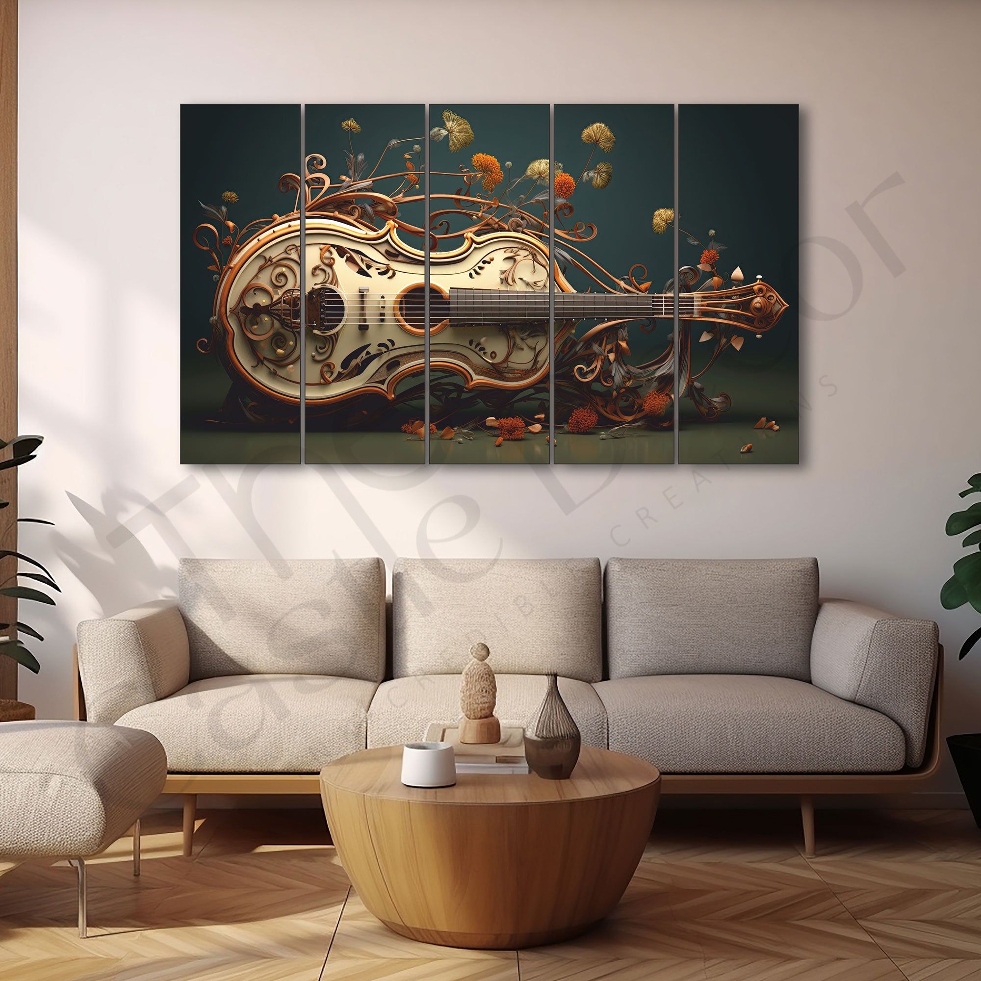 Guitar Music Art Painting Set of 5 for Home Decoration