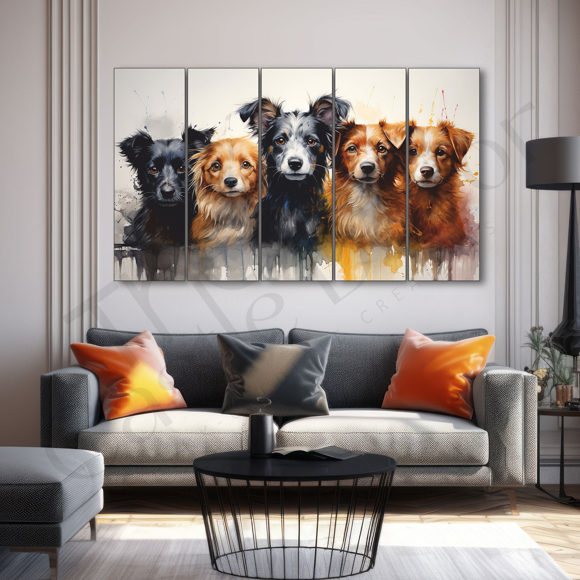 Dog Painting Set of 5 for Home Decoration