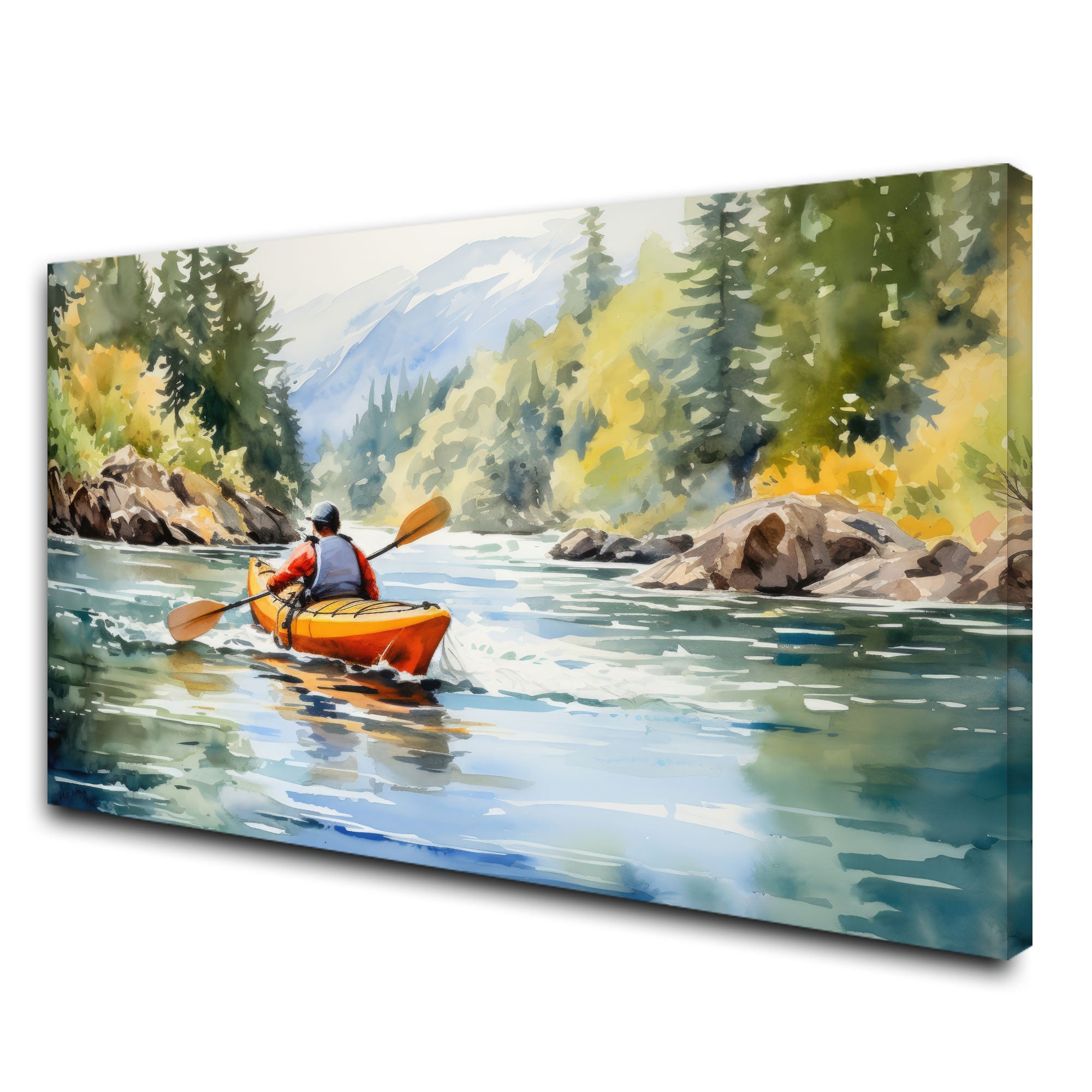 Man paddling in river Canvas painting with frame Big Size Wall Art for living room,Bedroom,Drawing room,Hotels