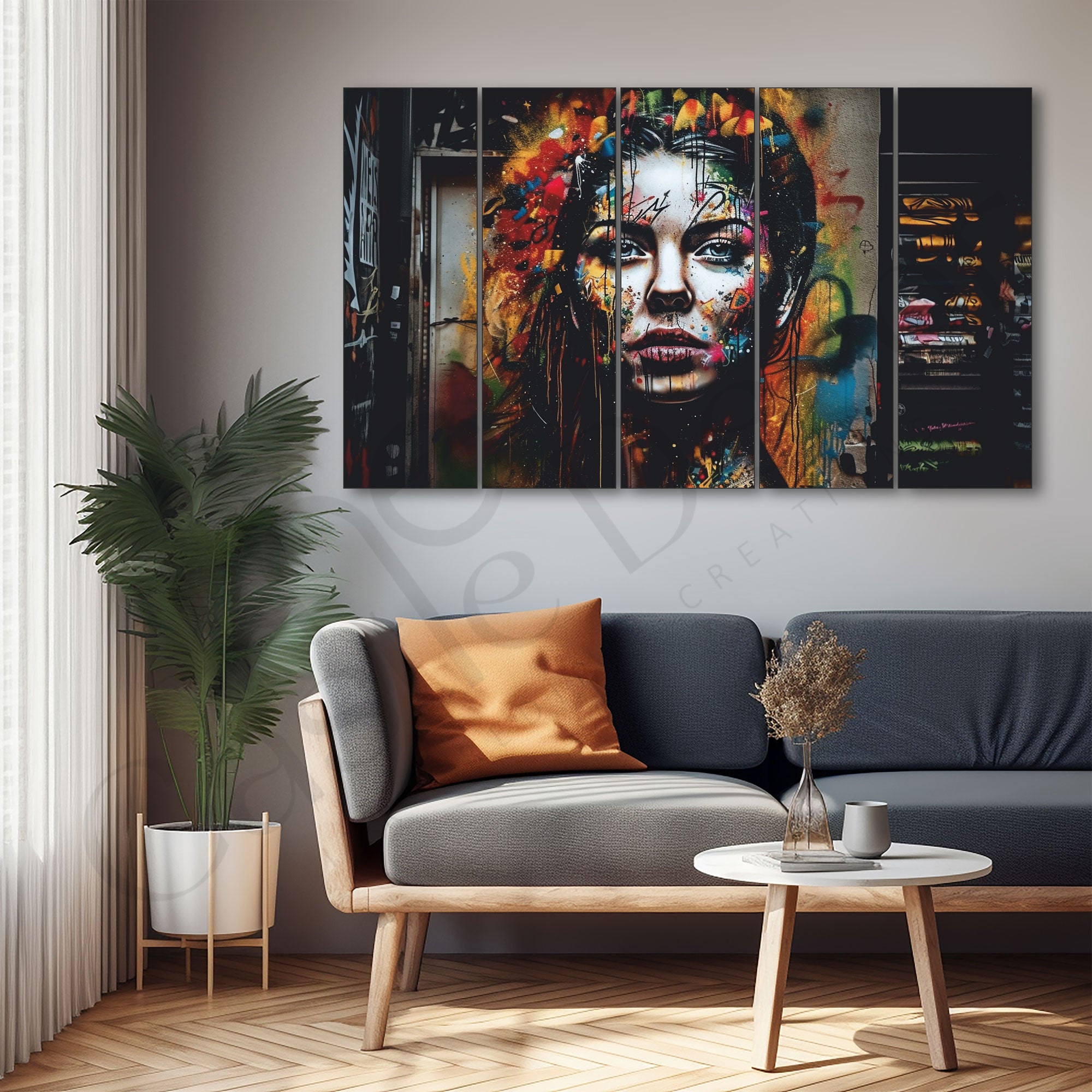 Modern Abstract Émotions urbaines Art Set of 5 Big Size Multiple Frames Wall Art Painting for living room,Bedroom,Drawing room,Hotels-Wooden Framed-Digital Painting