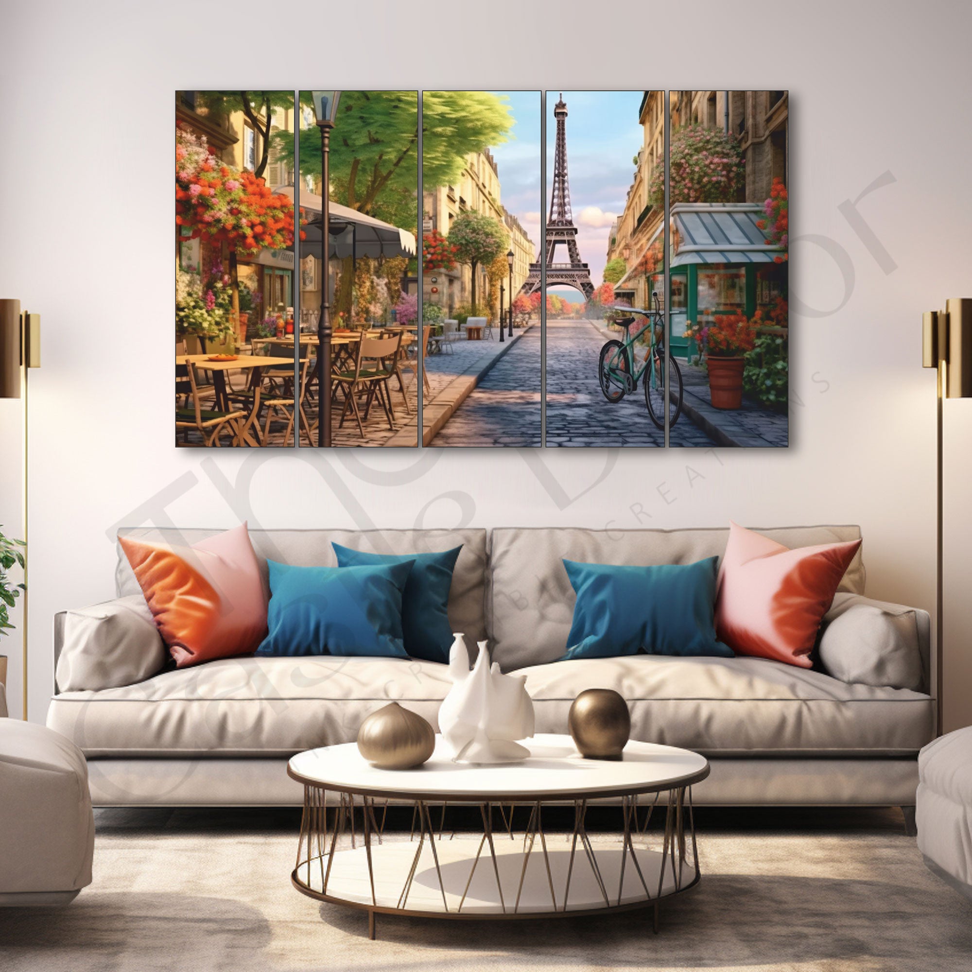 Eiffel Tower View Painting Set of 5 for Home Decoration 36x60"