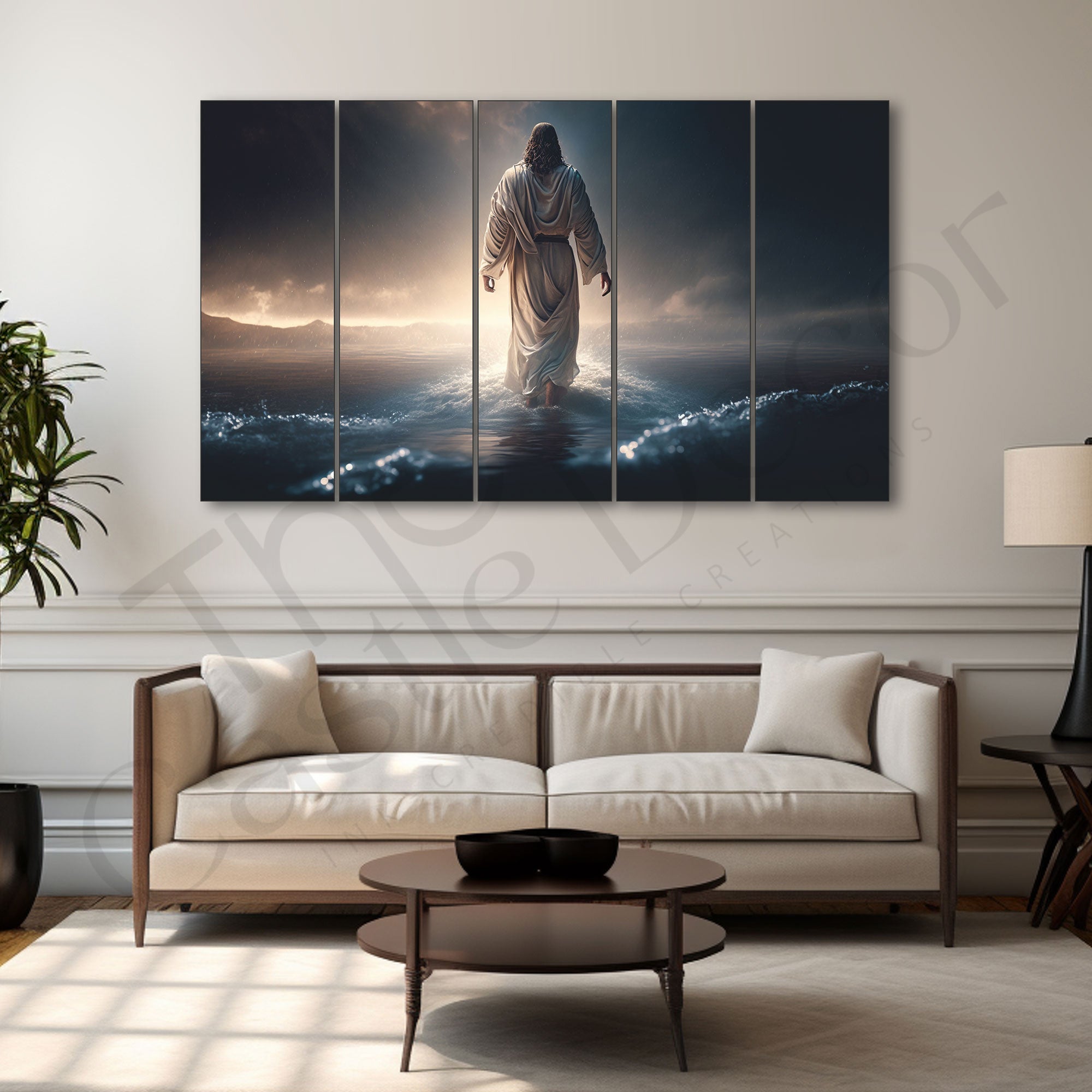 Jesus christ walks on water Set of 5 Big Size Multiple Frames Wall Art Painting for living room,Bedroom,Drawing room,Hotels-Wooden Framed-Digital Painting