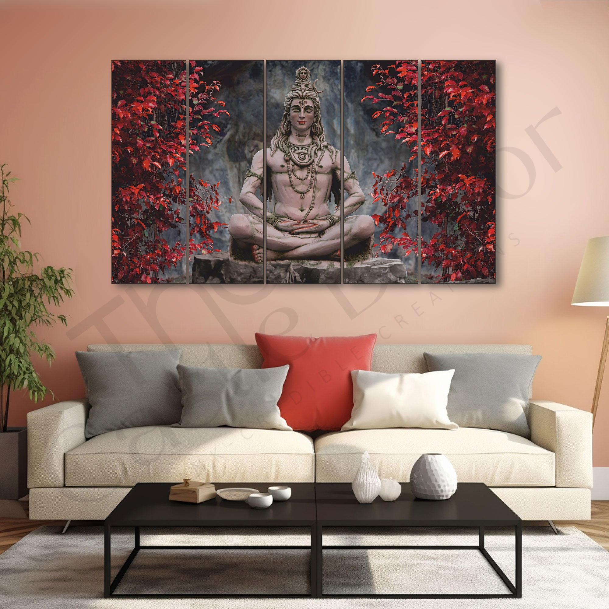Lord Shiva Meditating Painting Set of 5 for Home Decoration