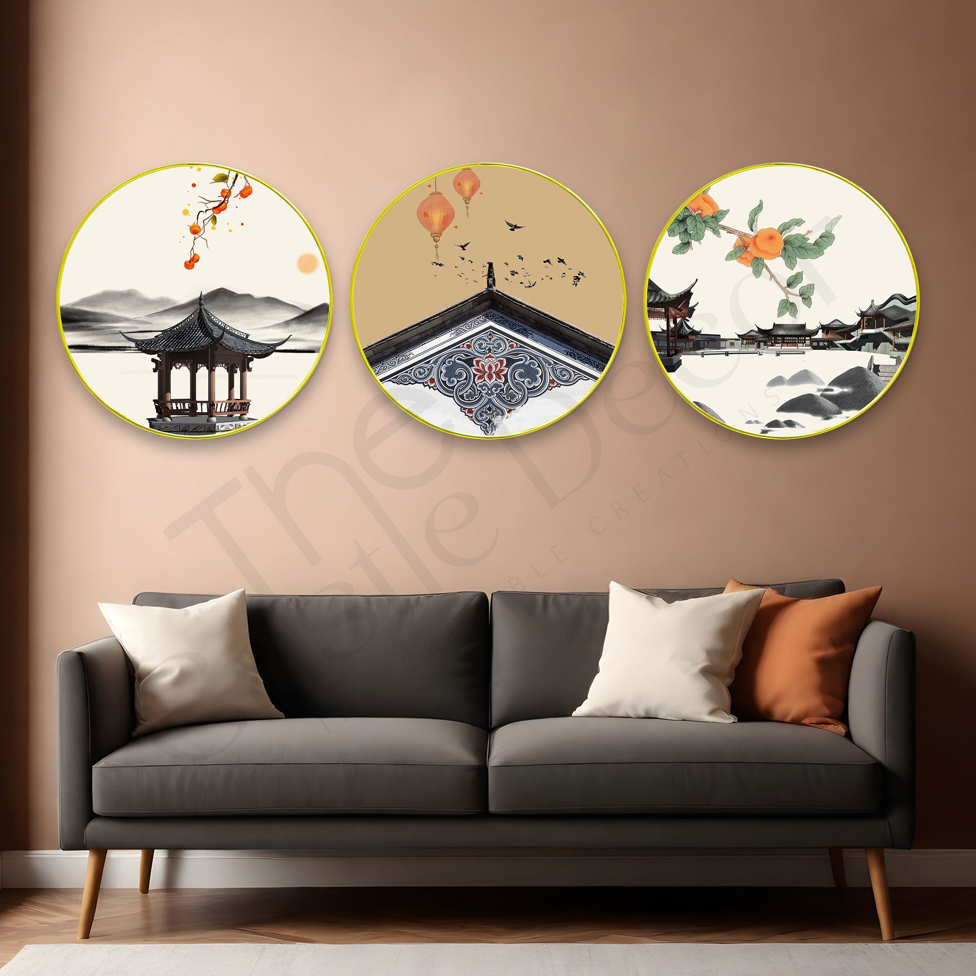 Japanese Sparkle Wooden Wall Plates Set of 3 for Home Decoration Art-61