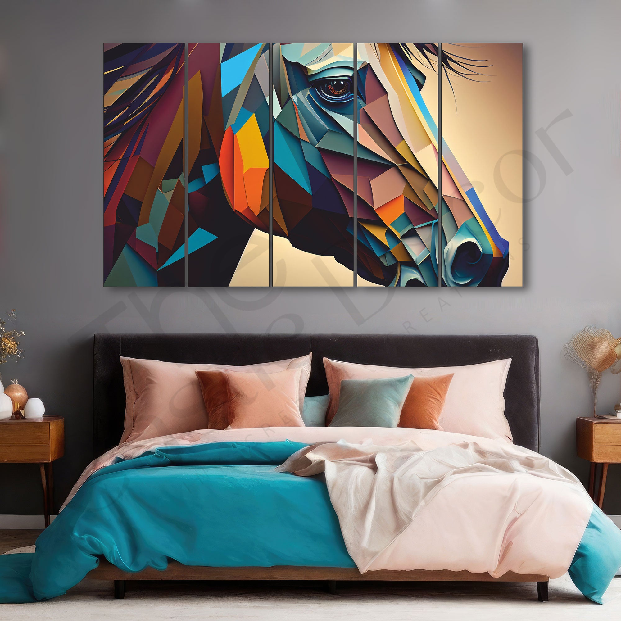 Multicolour Set of 5 Big Size Multiple Frames Wall Art Painting for living room,Bedroom,Drawing room,Hotels-Wooden Framed-Digital Painting