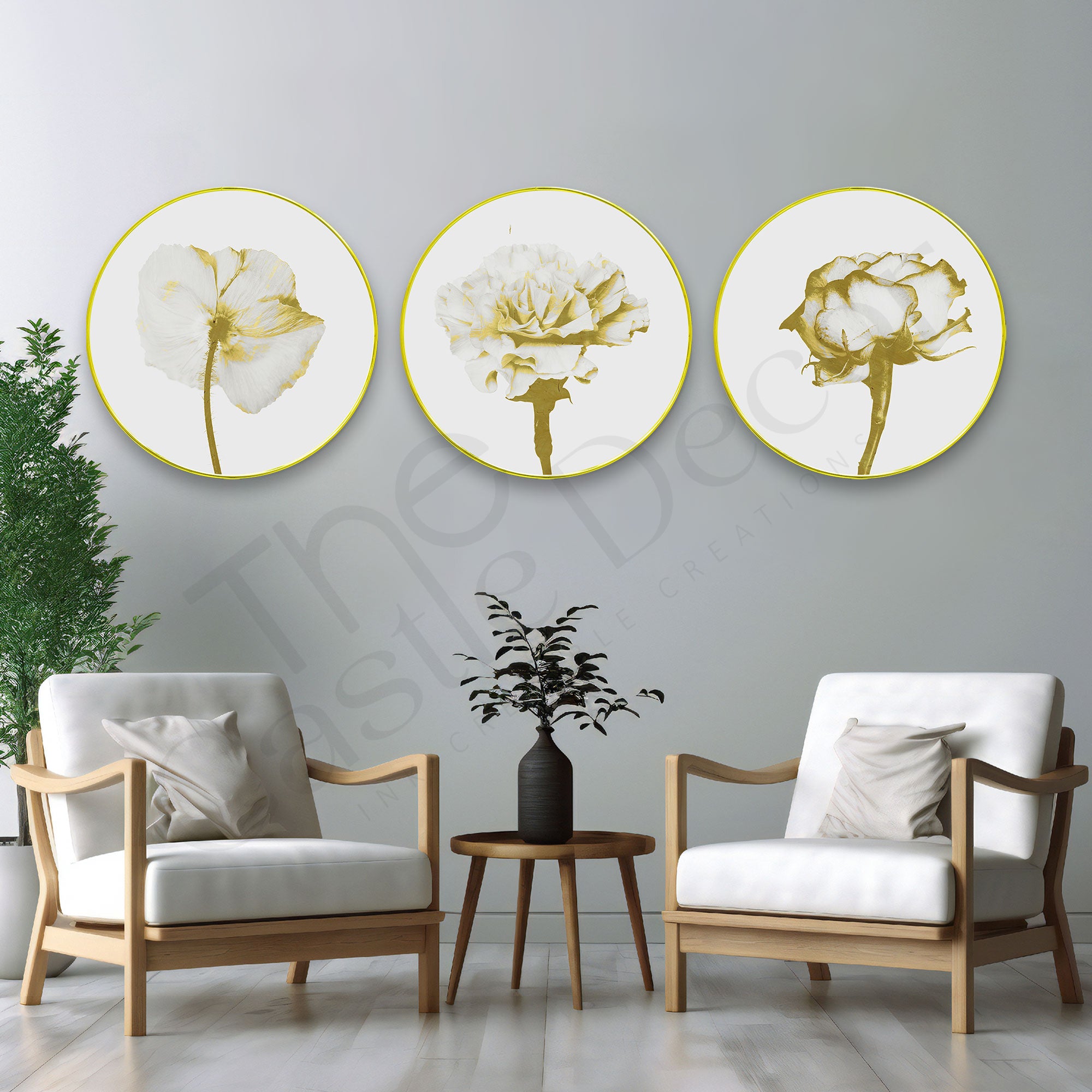 Flowers Sparkle Wooden Wall Plates Set of 3 for Home Decoration Art-60