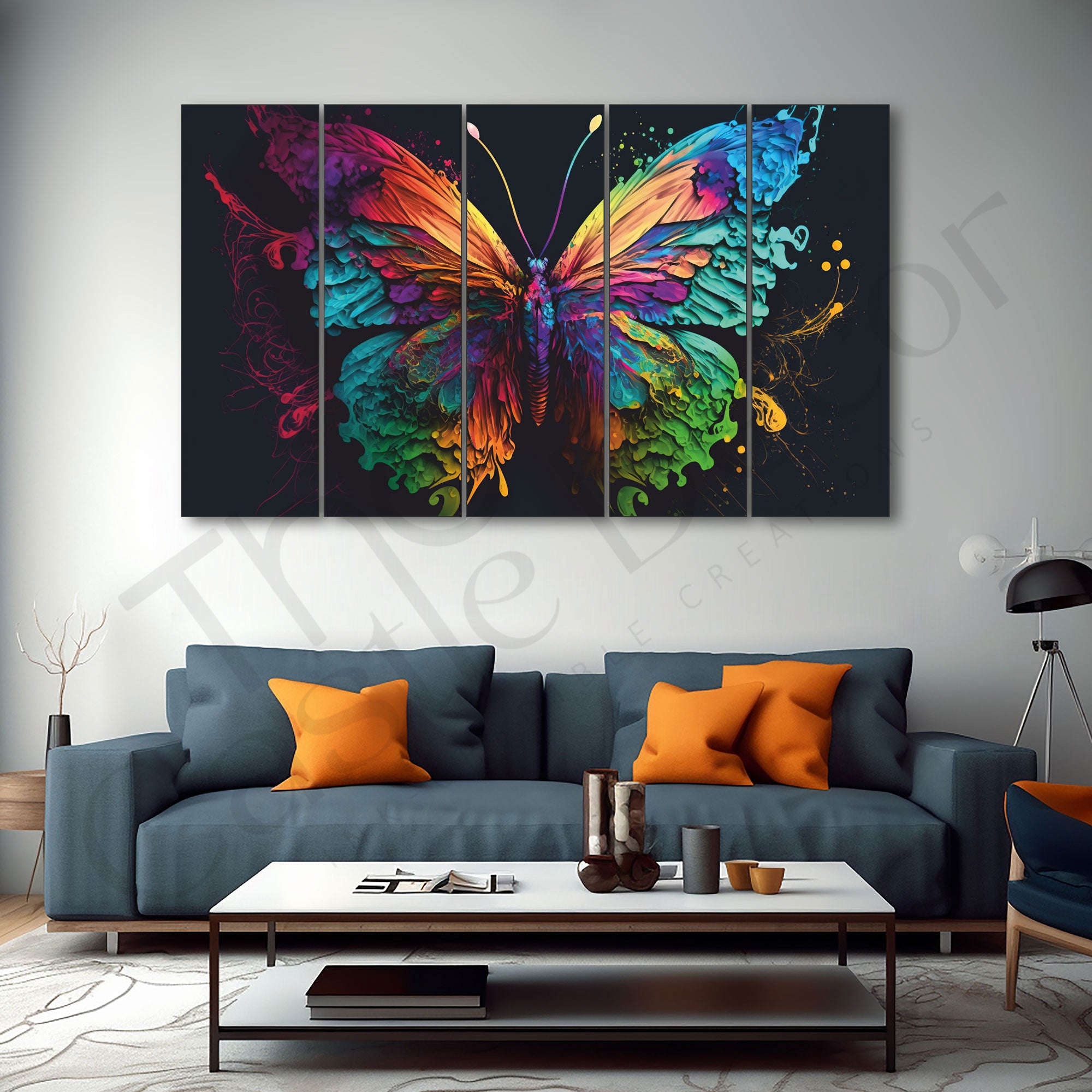 Multicolor Butterfly Painting Set of 5 for Home Decoration
