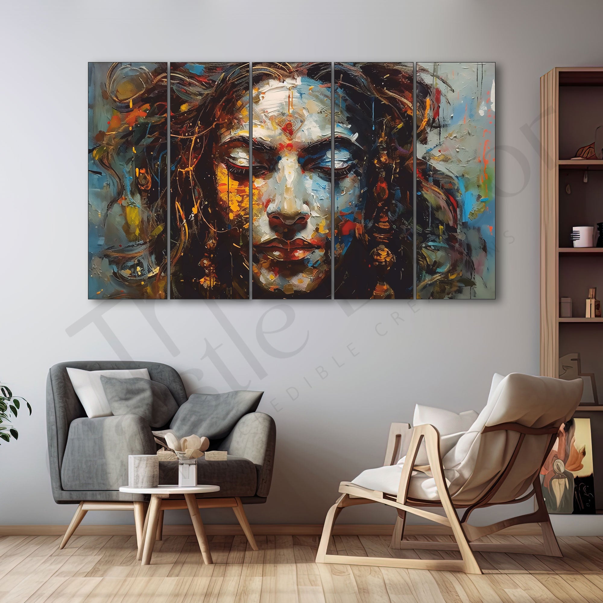 Woman face with word "she's on it" Set of 5 Big Size Multiple Frames Wall Art Painting for living room,Bedroom,Drawing room,Hotels-Wooden Framed-Digital Painting