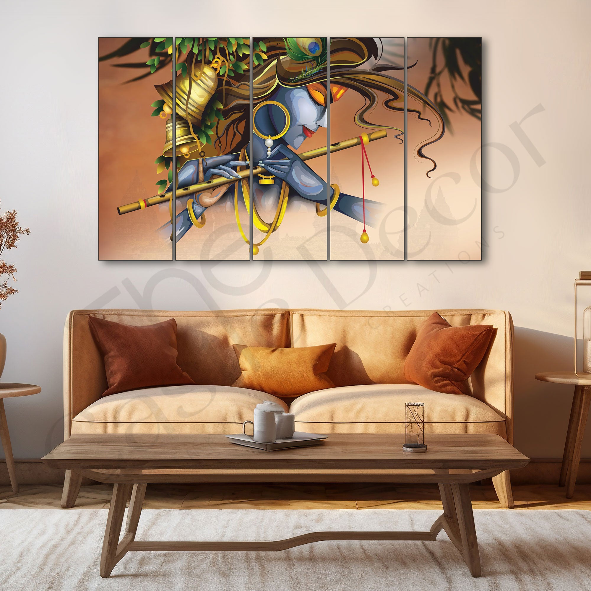 Krishna Flute Painting Set of 5 for Home Decoration