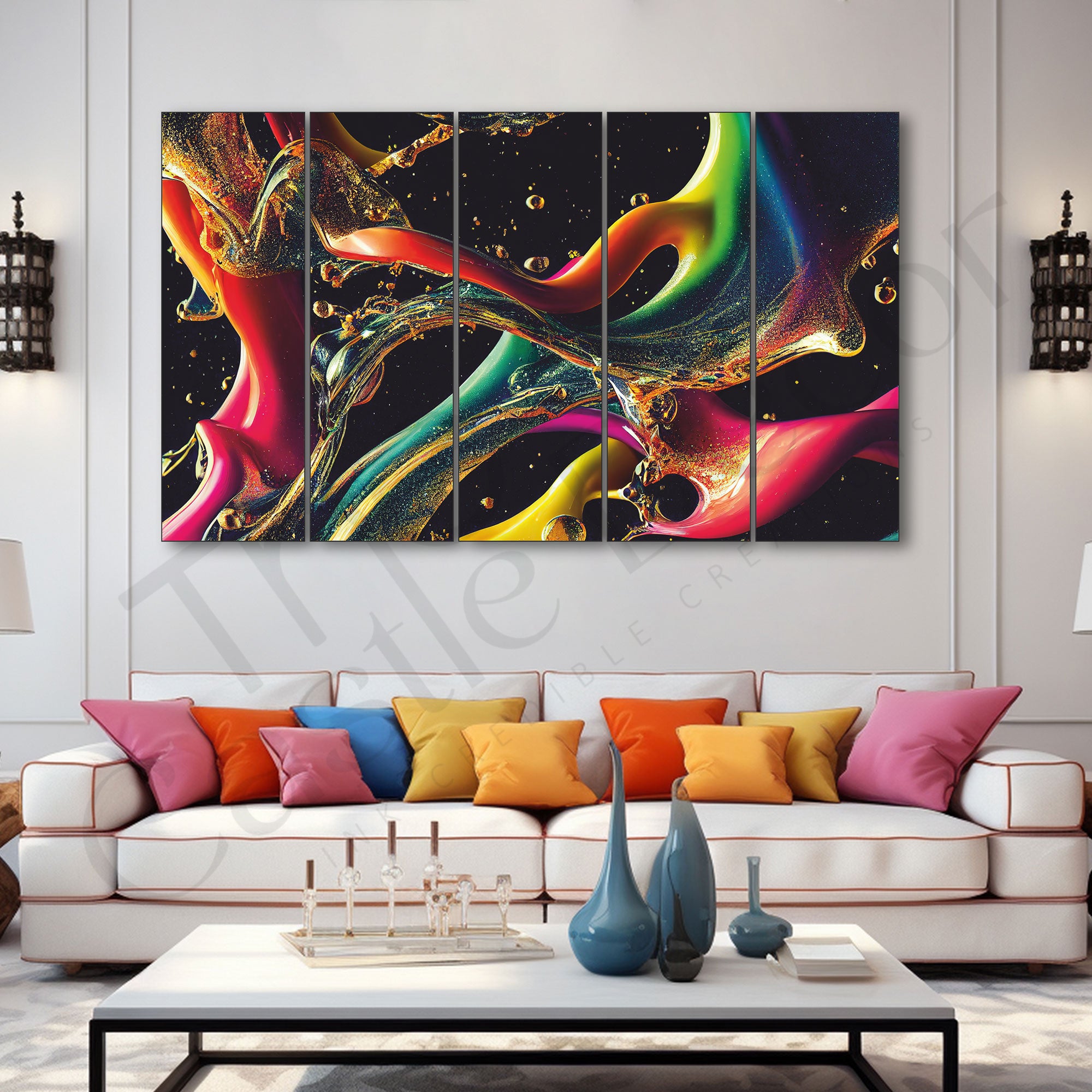 Multicolour Abstract Painting Set of 5 for Home Decoration