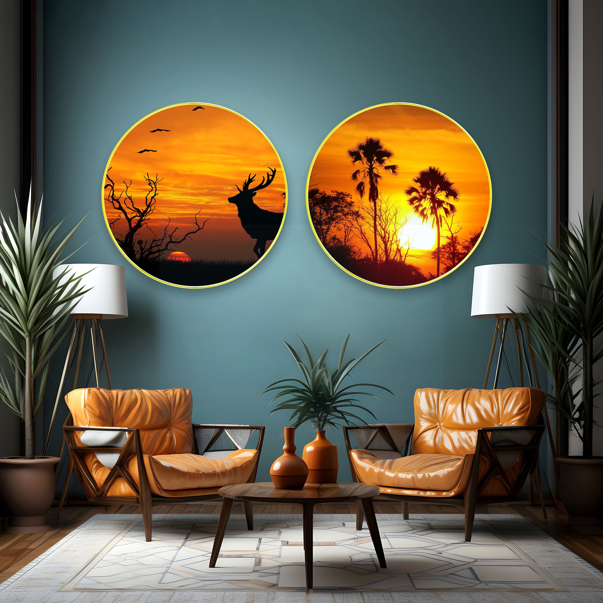 Abstract Sparkle Wooden Wall Plates Set of 2 for Home Decoration Art-45