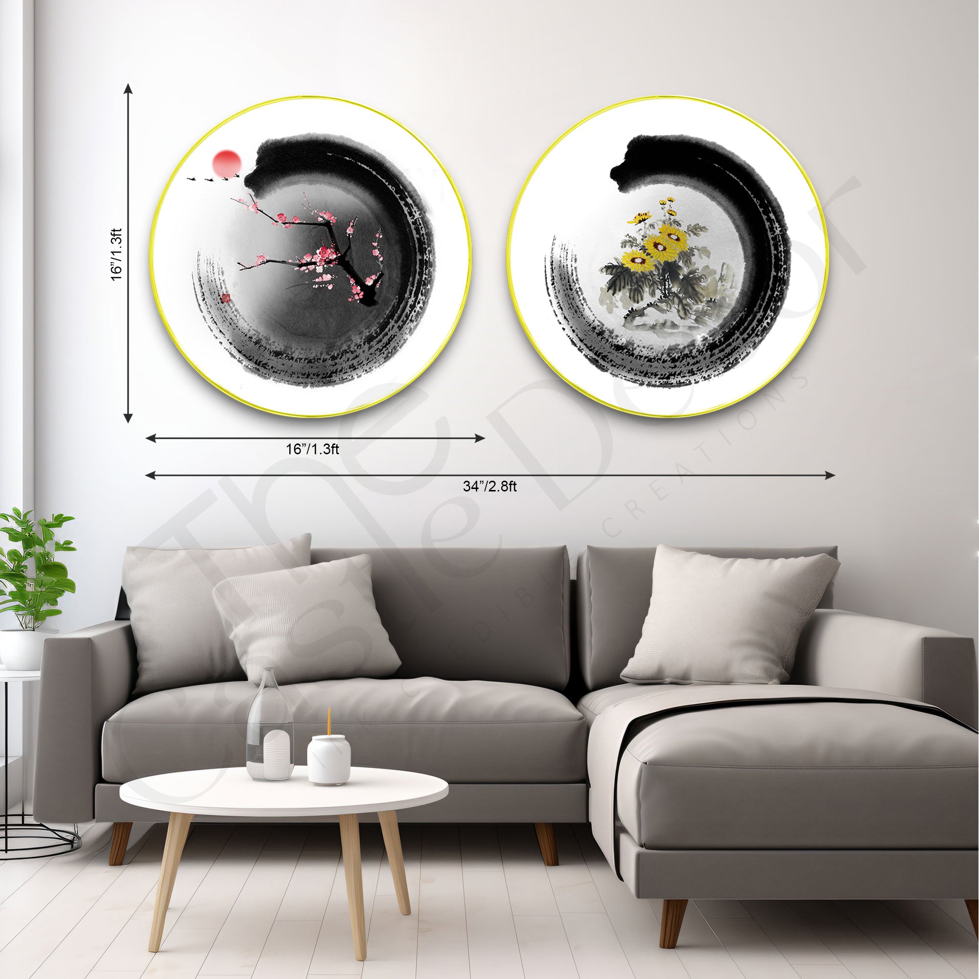 Abstract Sparkle Wooden Wall Plates Set of 2 for Home Decoration Art-39