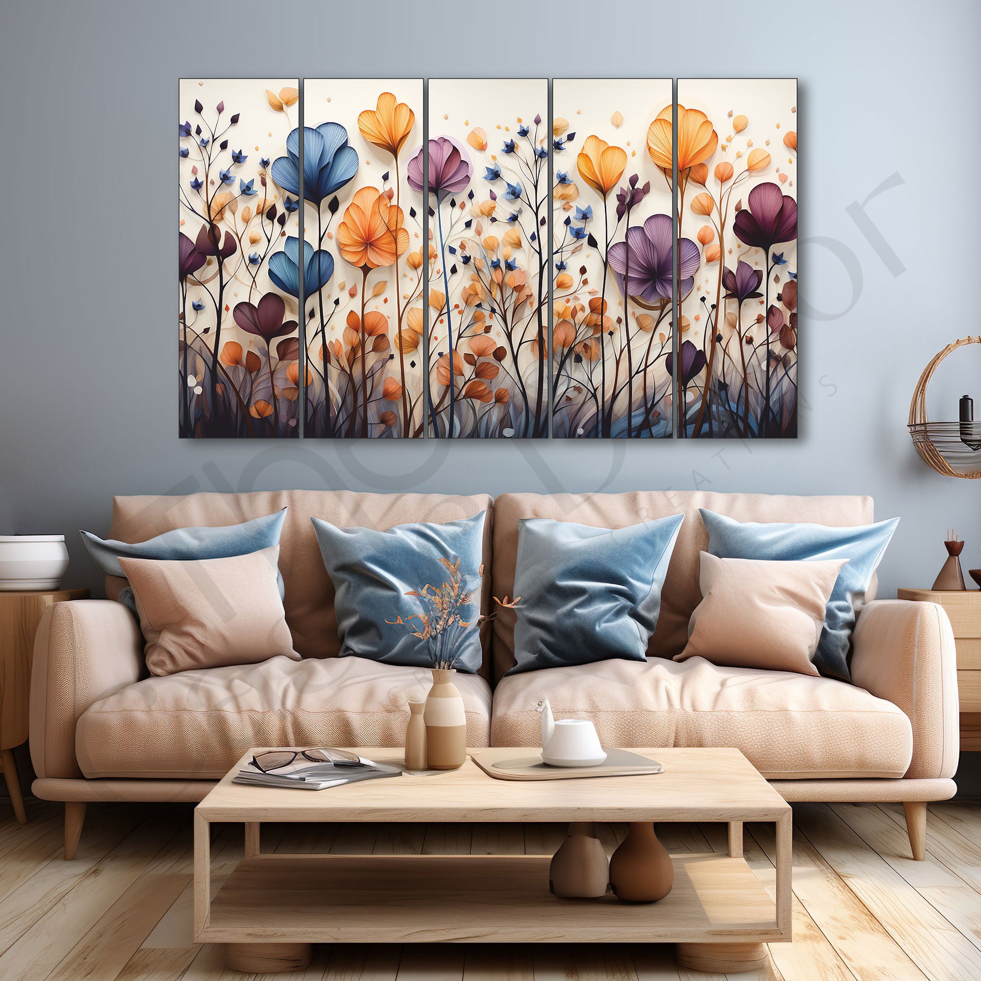 Flower Painting Set of 5 for Home Decoration