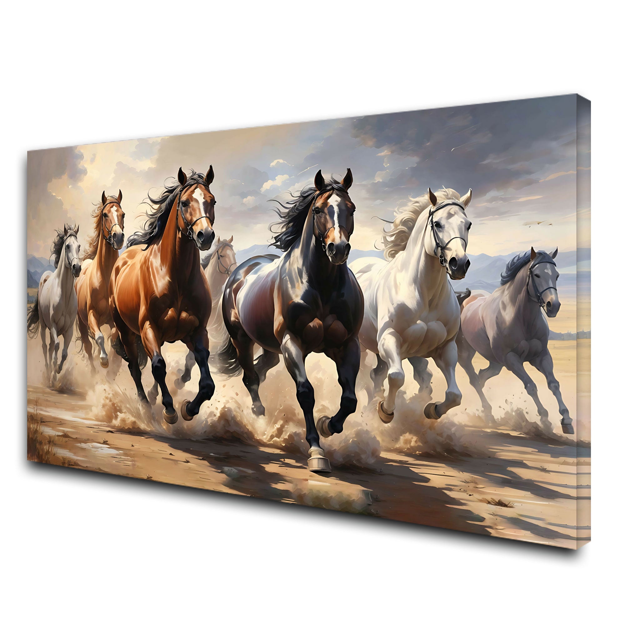 Vaastu running horses Canvas painting Big Size Wall Art for living room,Bedroom,Drawing room,Hotels
