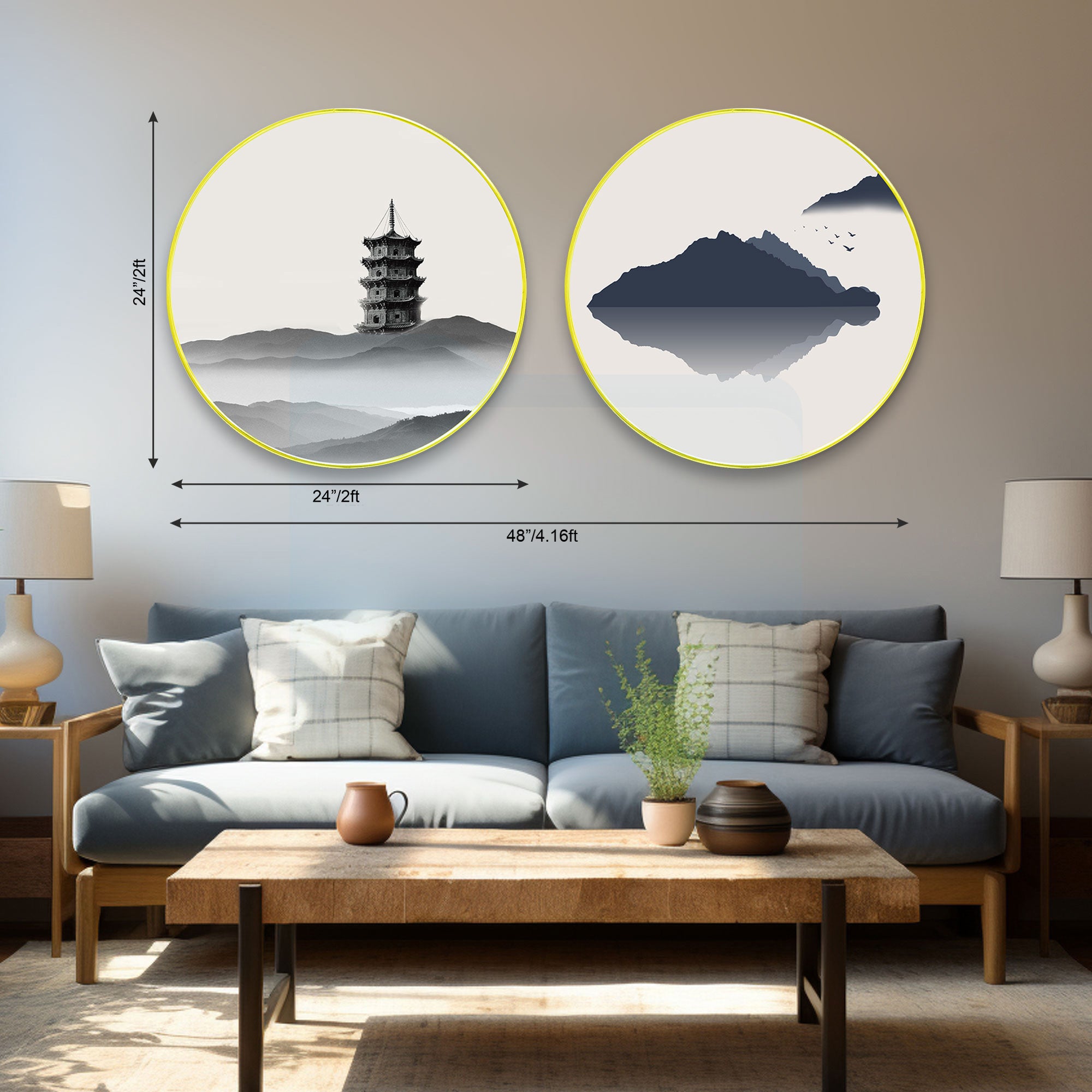 Abstract Sparkle Wooden Wall Plates Set of 2 for Home Decoration Art-42