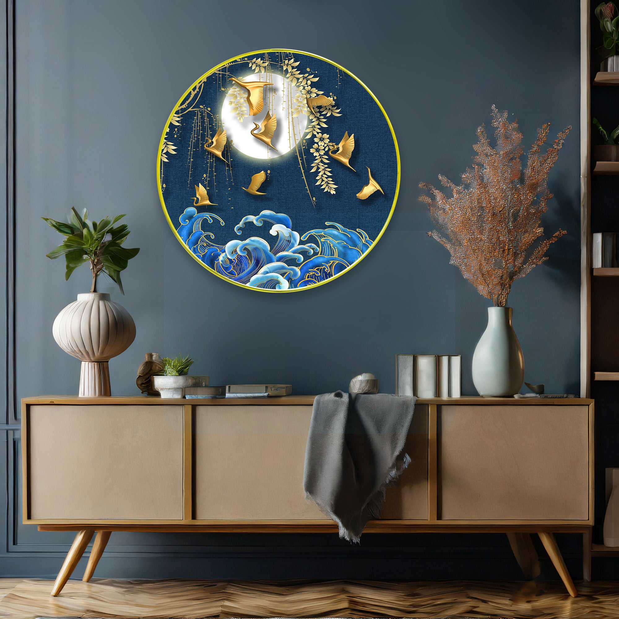 Birds Sparkle Wooden Wall Plate for Home Decoration Art-04