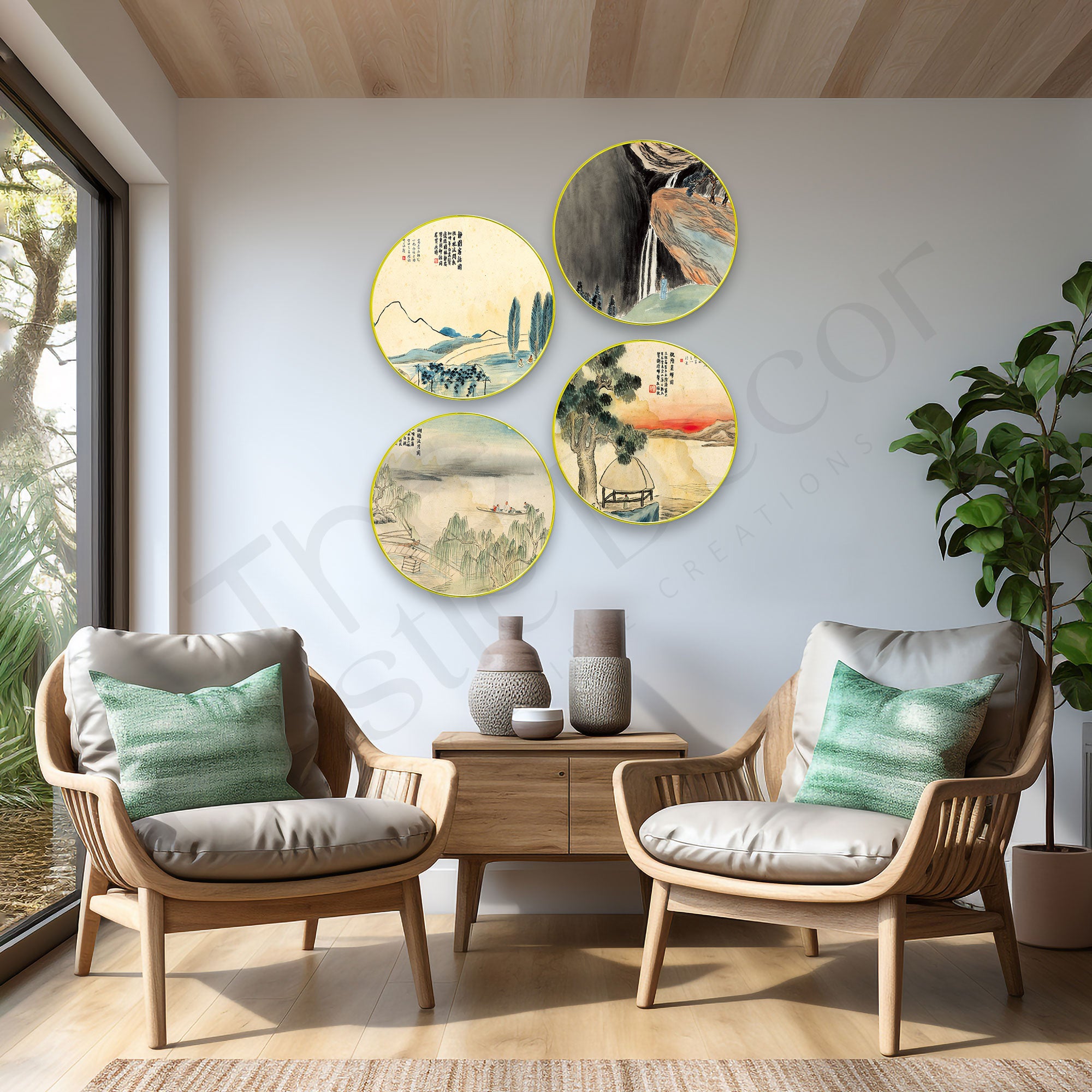 Abstract Sparkle Wooden Wall Plates Set of 4 for Home Decoration Art-74