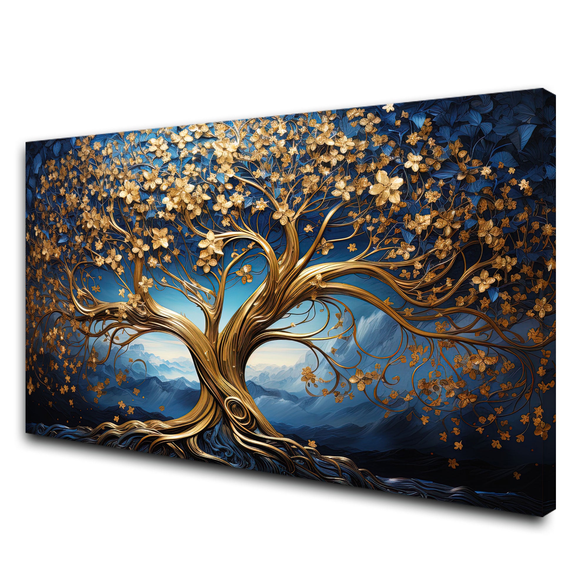 The Castle Decor golden tree canvas/Sparkle painting with frame Big Size Wall Art for living room,Bedroom,Drawing room,Hotels-Wooden Framed-Digital Painting