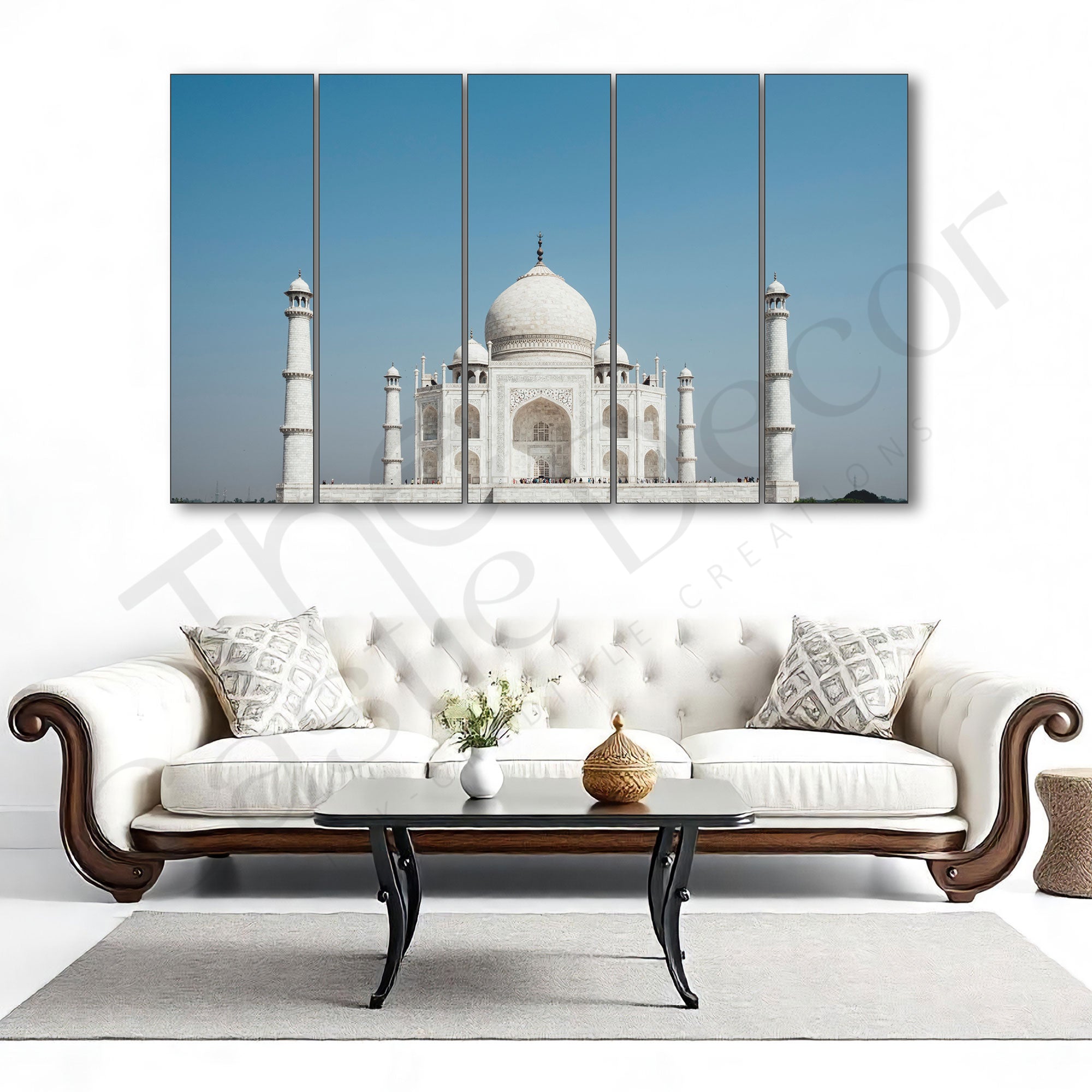 Taj Mahal view Set of 5 Big Size Multiple Frames Wall Art Painting for living room,Bedroom,Drawing room,Hotels-Wooden Framed-Digital Painting