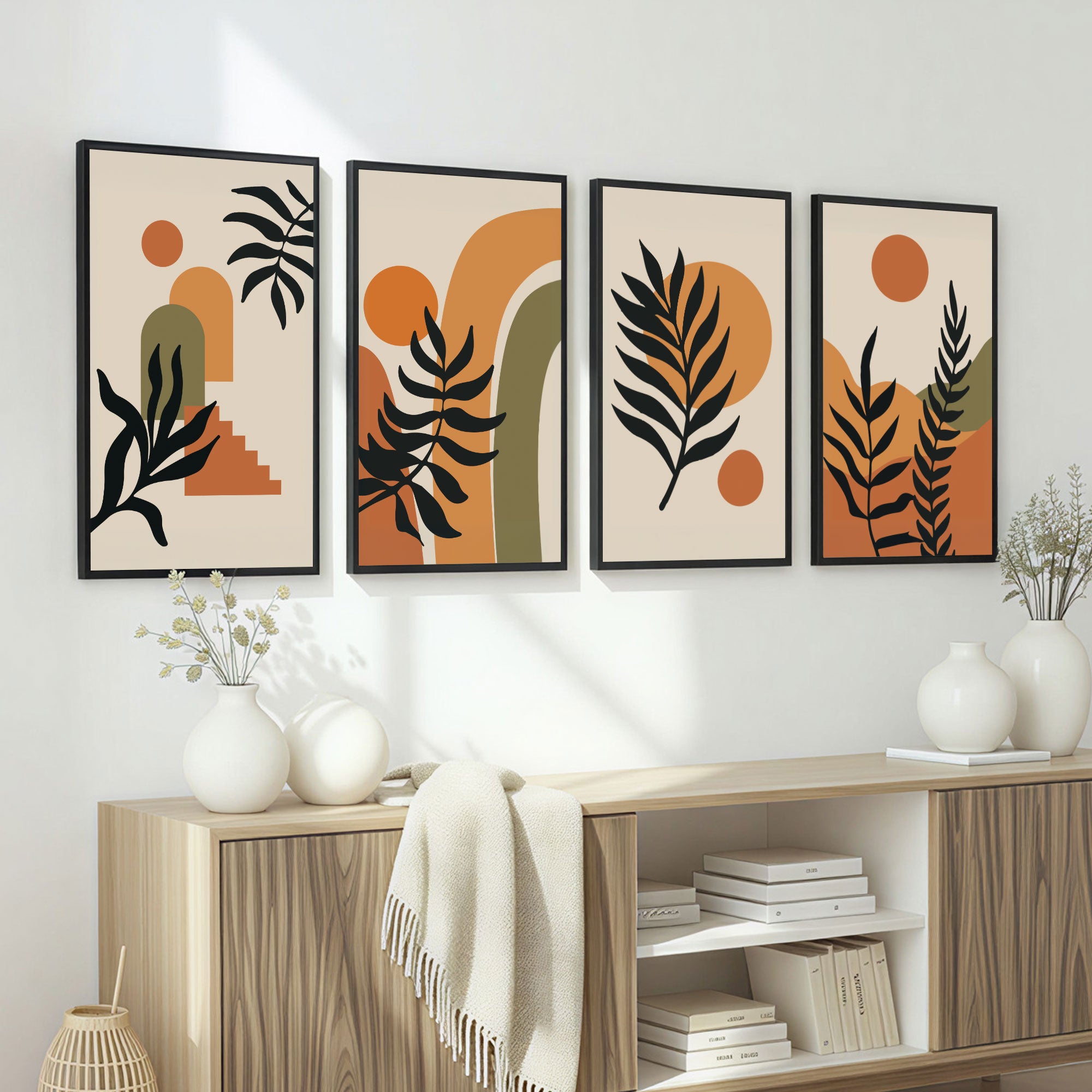 The Castle Decor Boho Wall Art for Living Room Big Size | Framed Abstract Botanical Paintings for Living Room & Bedroom | Modern Home Decoration & Perfect Gifting Option | Set of 4 (11×17 Inch Each)5