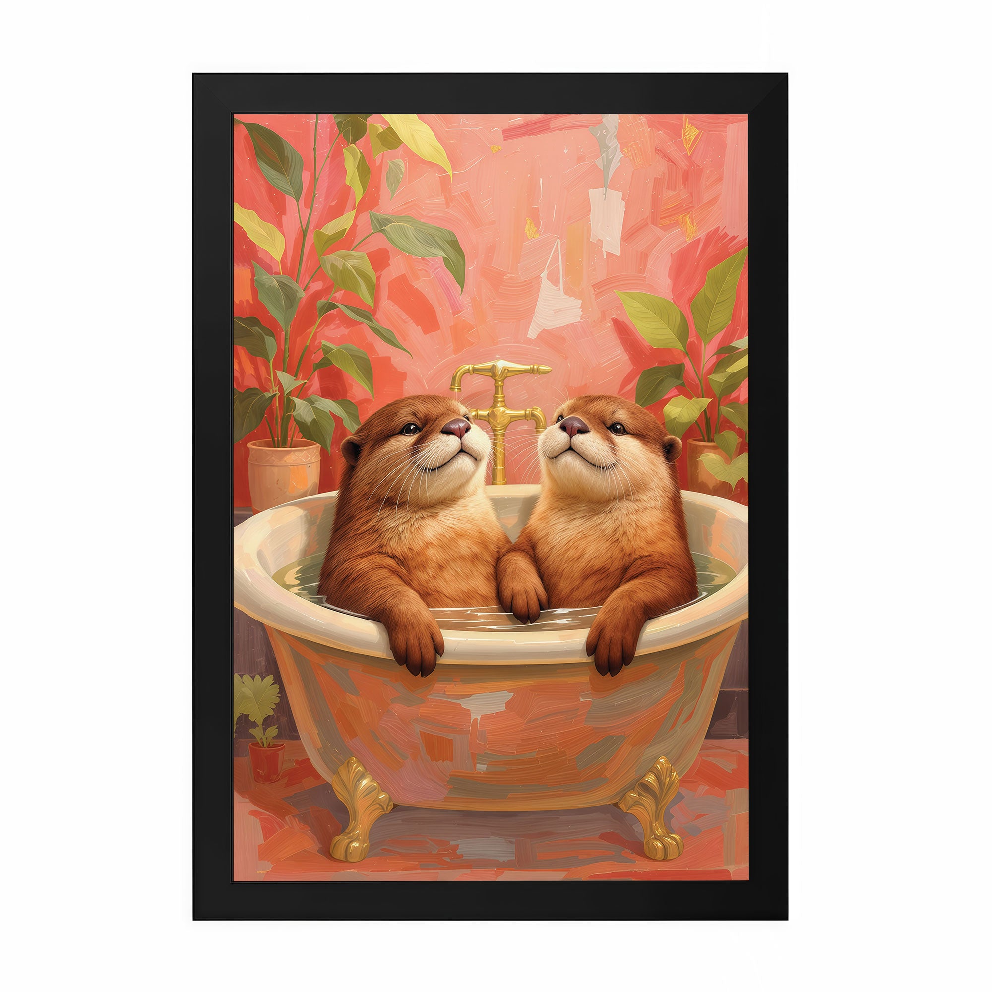 The Castle Decor Adorable Otter Bath Wall Art | Cute Animal Bathroom Painting | Modern Pink Bathroom Decor | Framed Funny Wall Poster