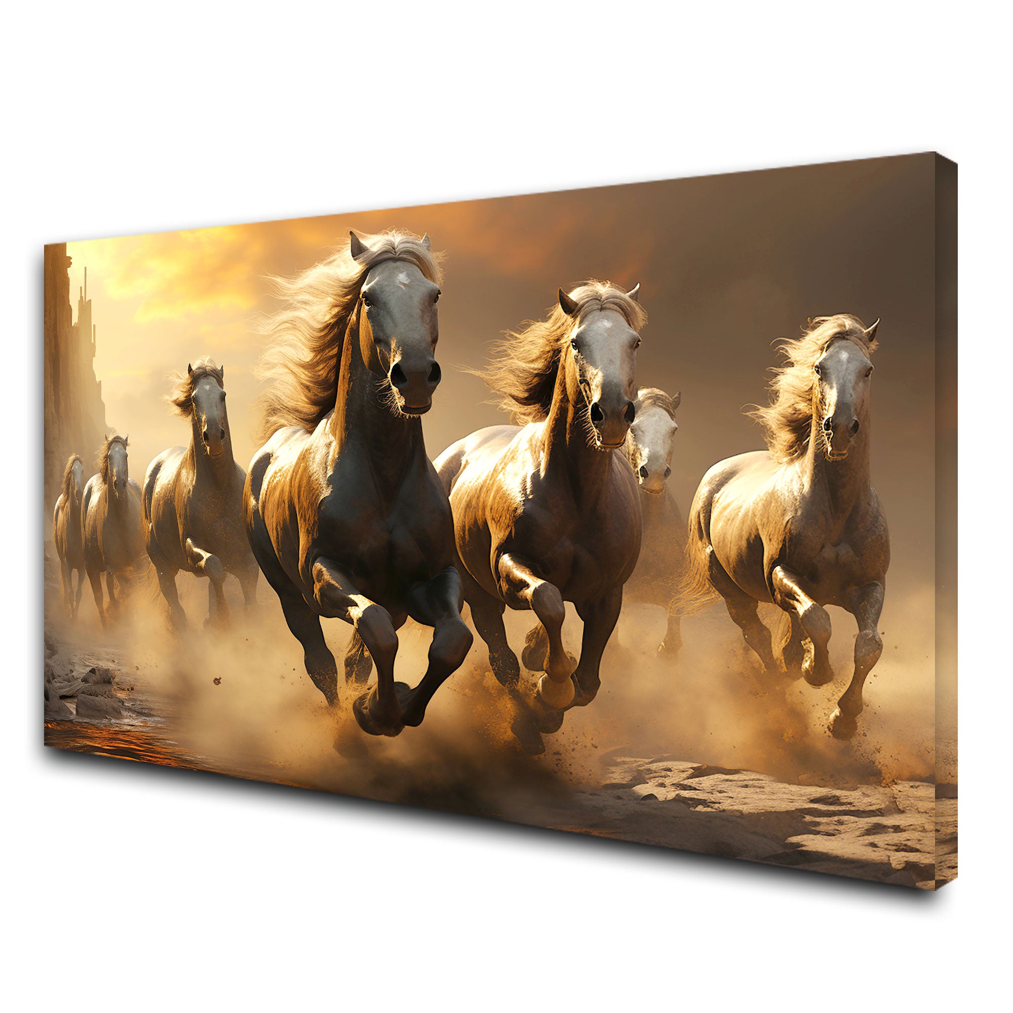 Vastu 7 running horses Canvas painting Big Size Wall Art for living room,Bedroom,Drawing room,Hotels