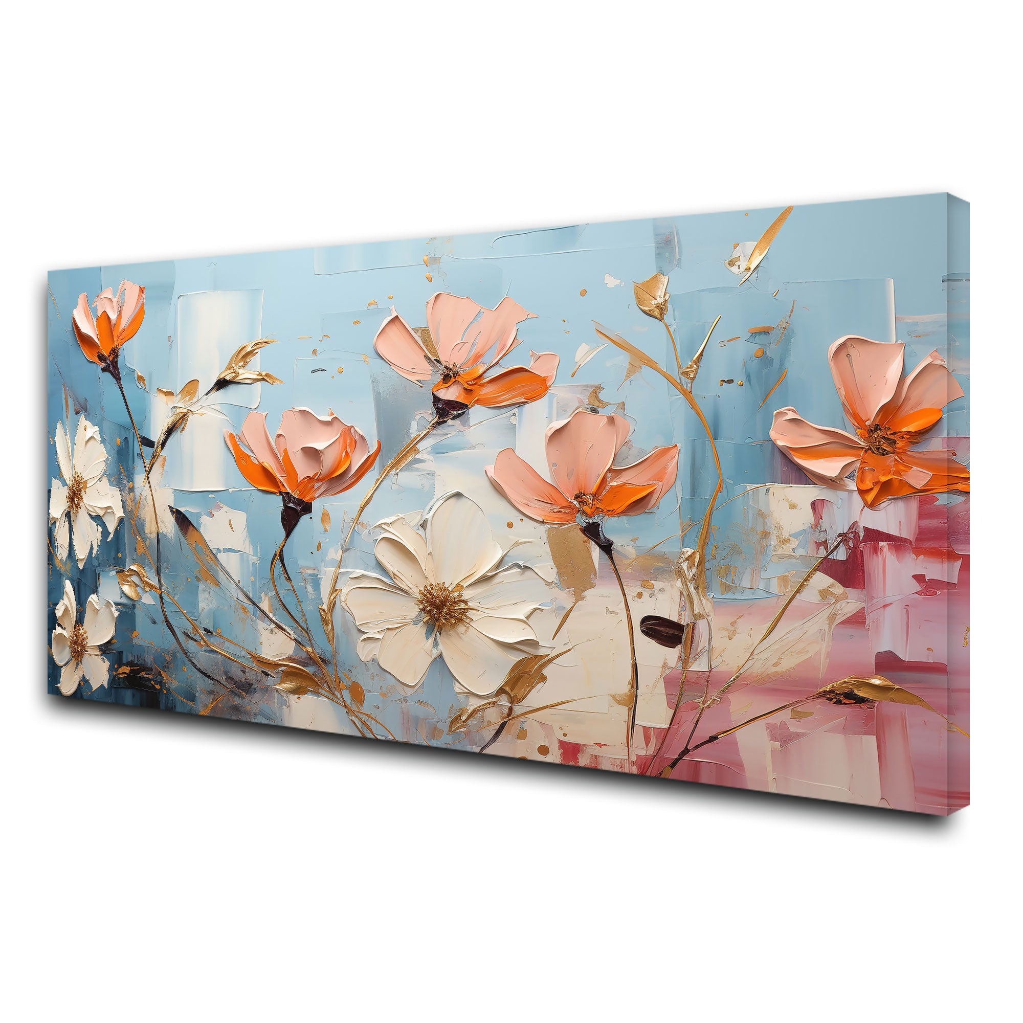Multi flowresAbstract Canvas painting with frame Big Size Wall Art for living room,Bedroom,Drawing room,Hotels