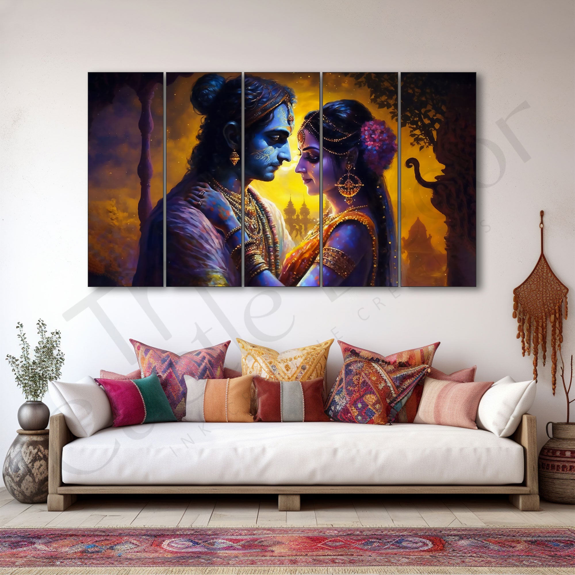 Radha krishan love Set of 5 Big Size Multiple Frames Wall Art Painting for living room,Bedroom,Drawing room,Hotels-Wooden Framed-Digital Painting
