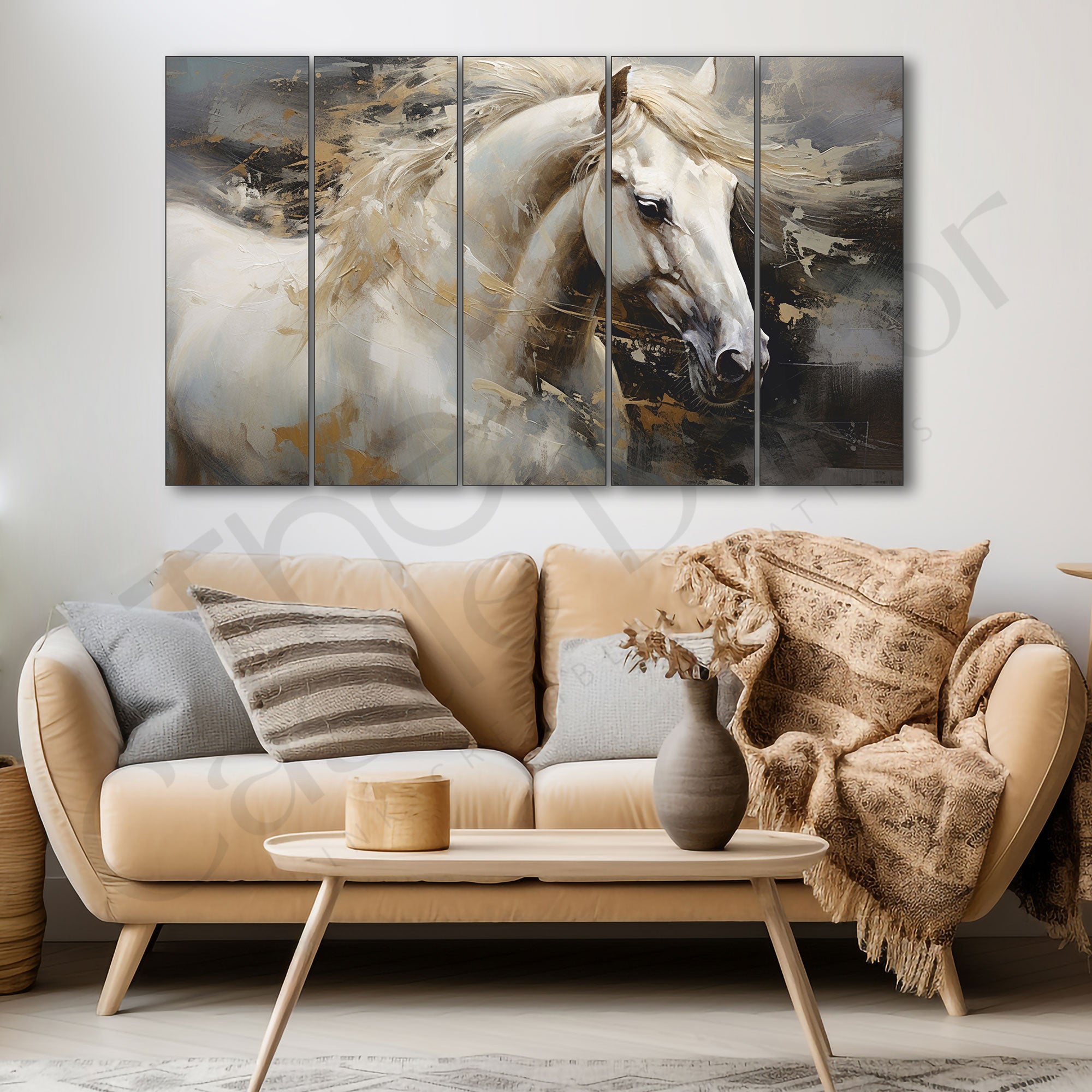Modern Horse Painting Set of 5 for Home Decoration 27x48"