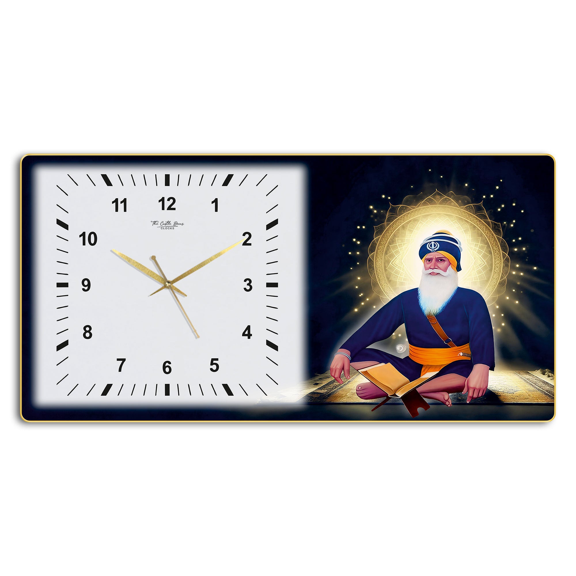 The Castle Decor Baba Deep Singh Ji Wall Clock 24x12 Inch, Silent Sweep Non-Ticking Decorative Clock with Golden Slim Frame